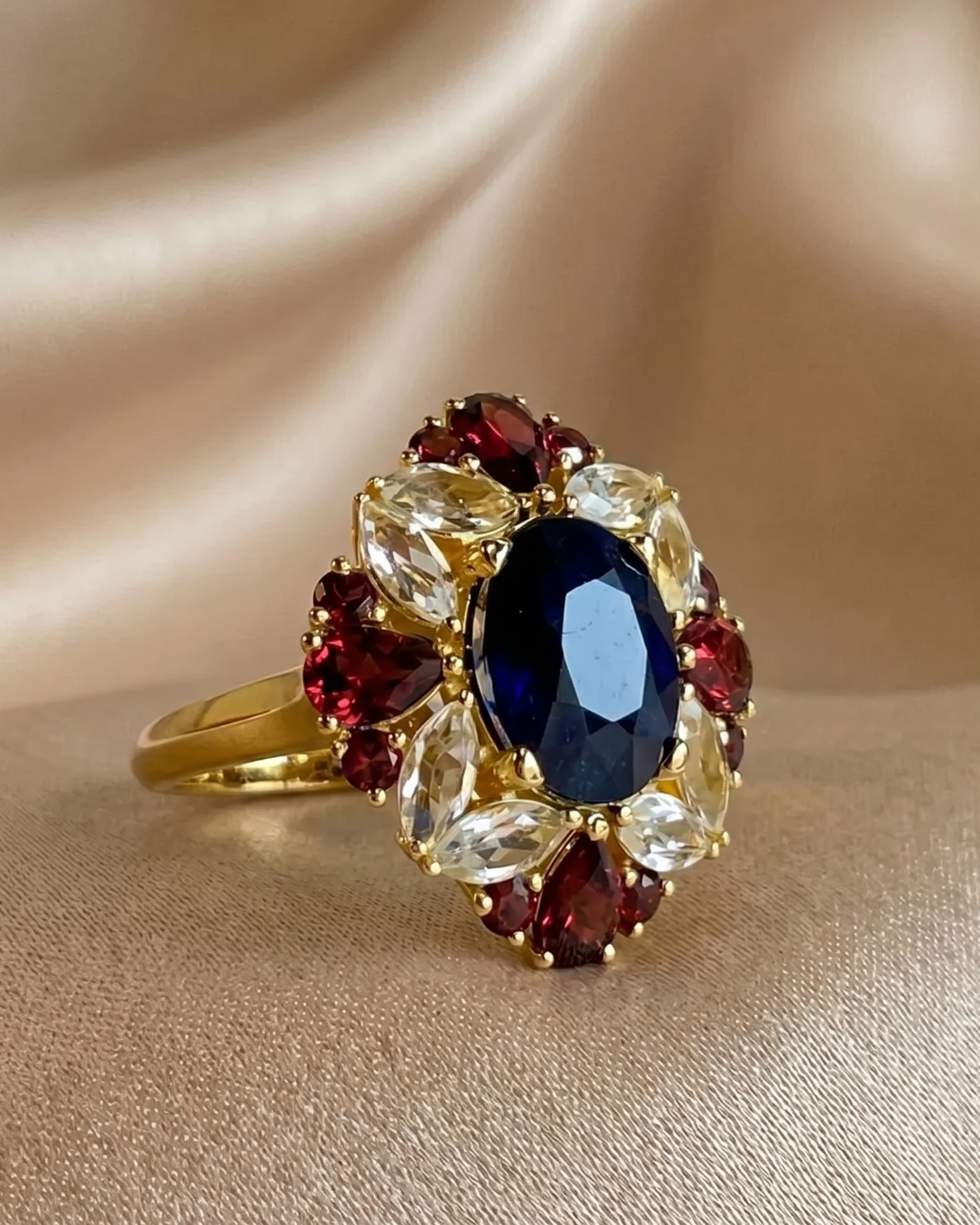 Vintage Sapphire & White Topaz Gold Plated Ring