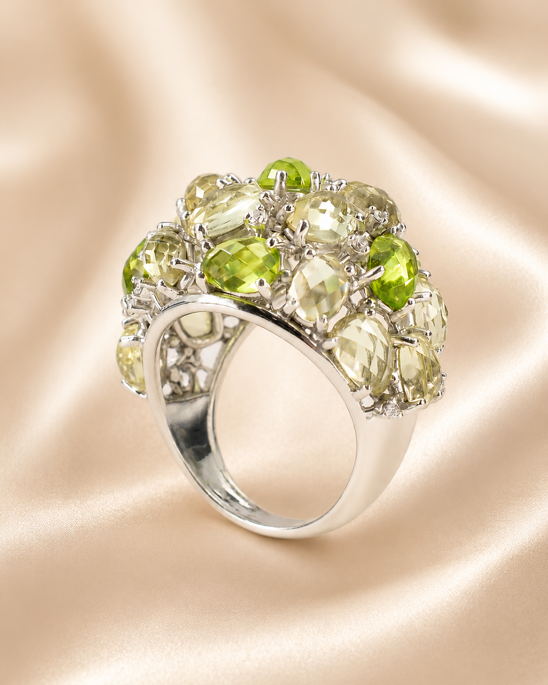 Prasiolite & Peridot Tutti Frutti Cocktail Ring
