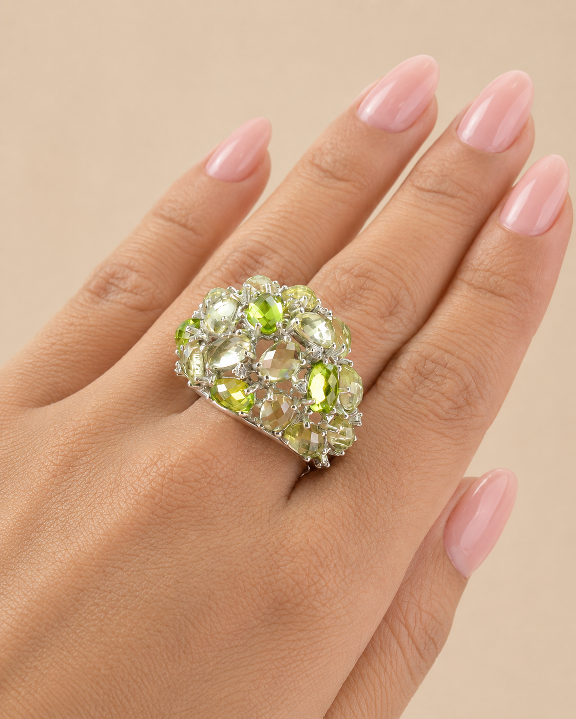 Prasiolite & Peridot Tutti Frutti Cocktail Ring
