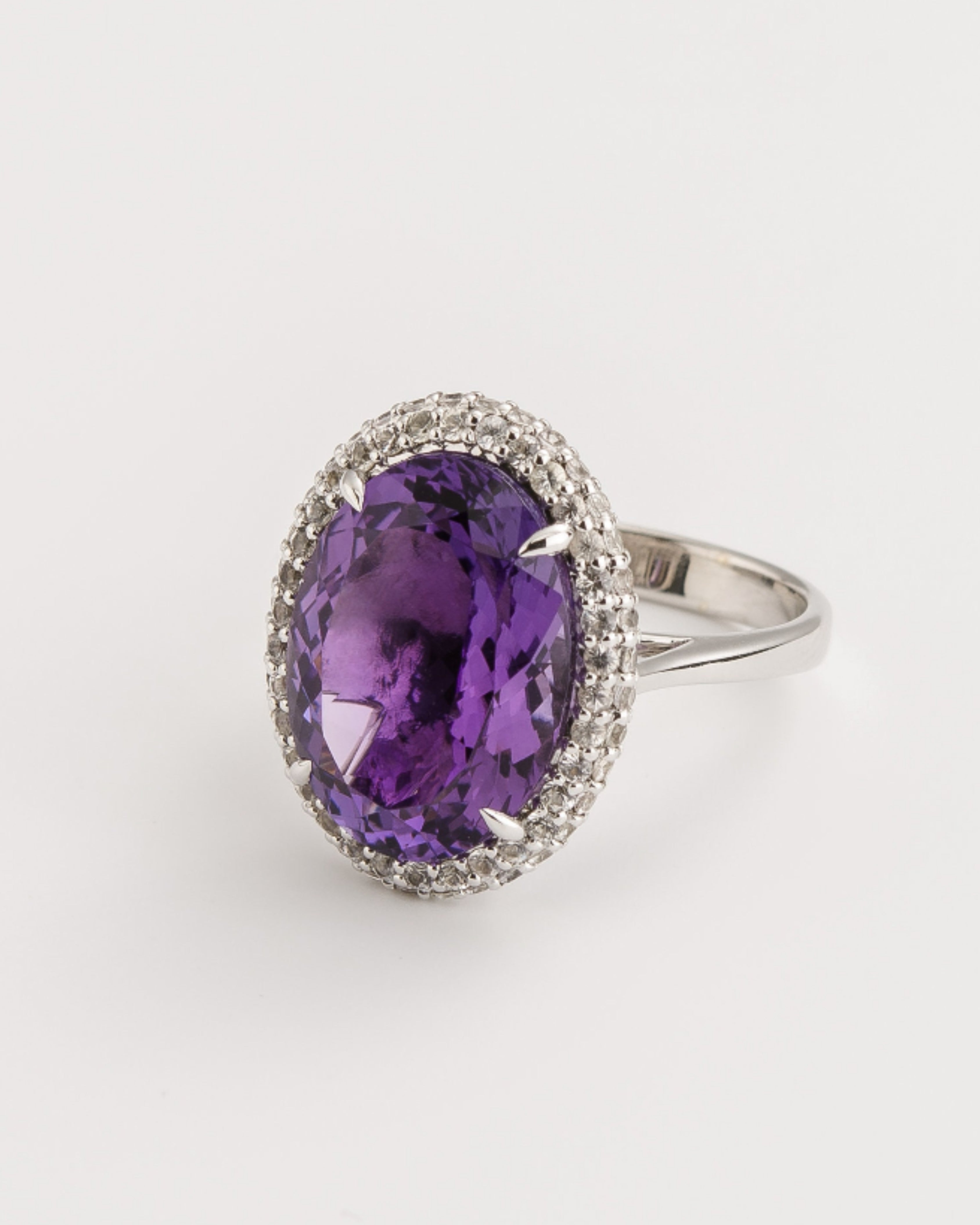 Royal Amethyst & White Topaz Crown Ring