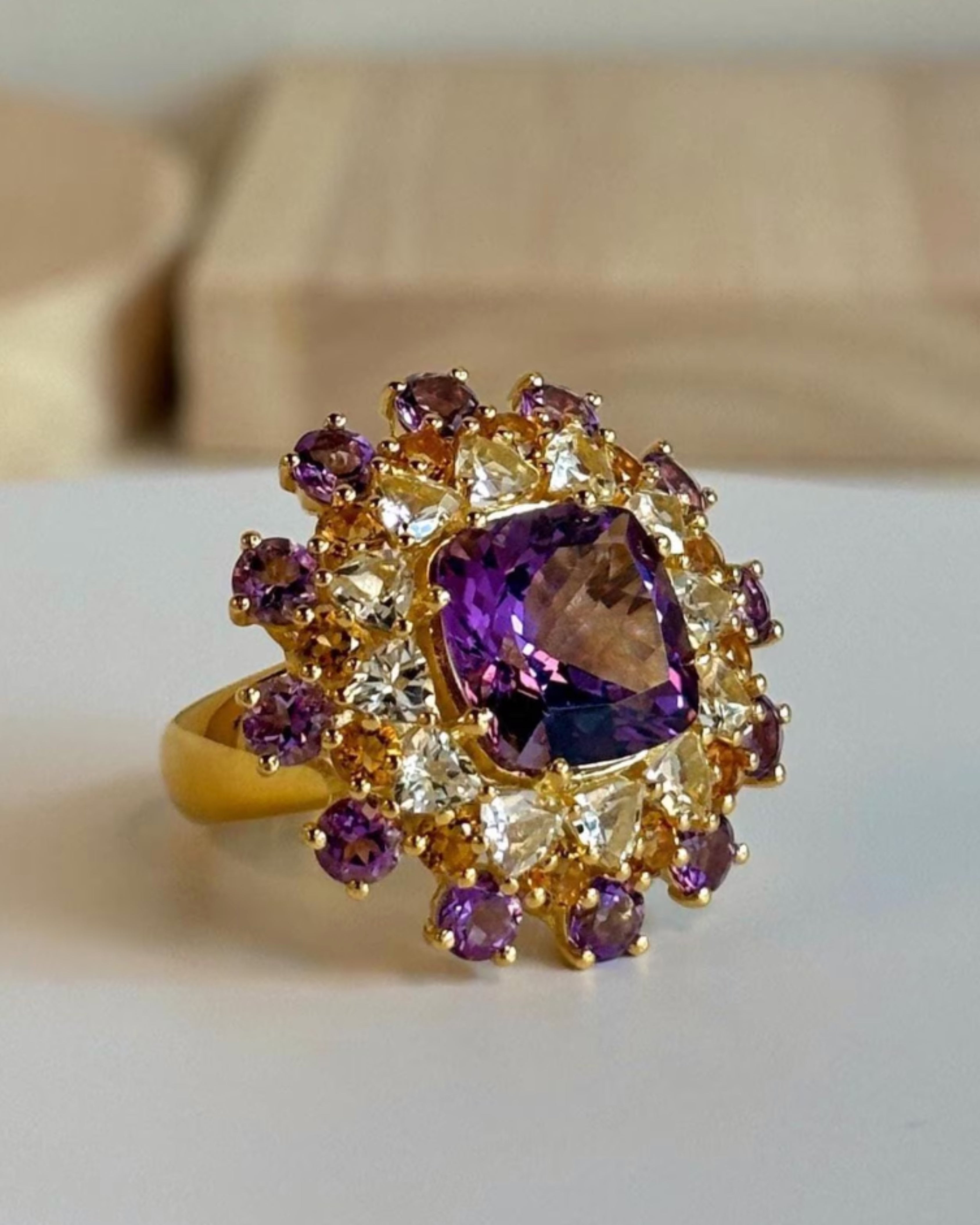 Majestic Amethyst & Citrine Gold Plated Ring