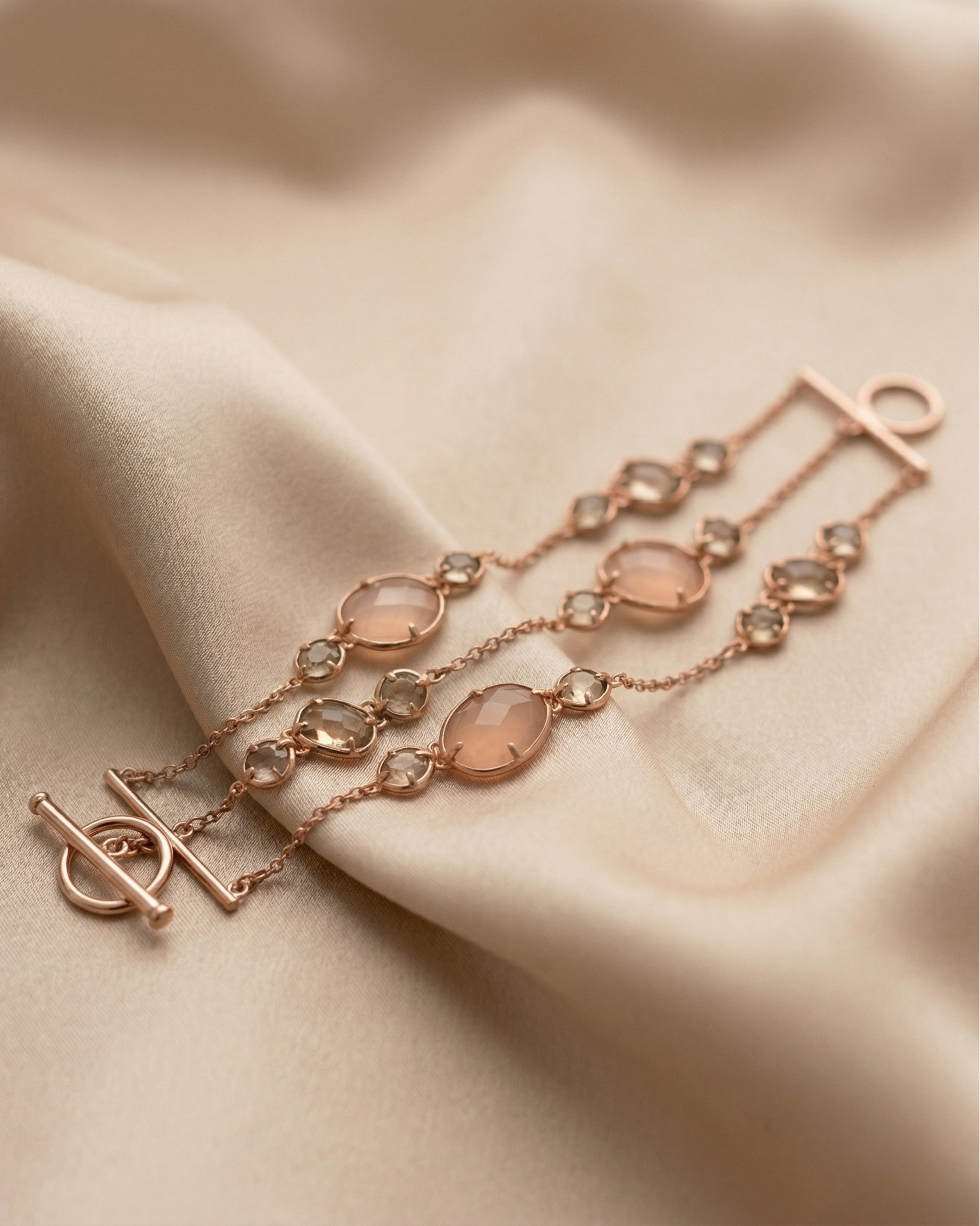 Rose Chalcedony Rose Gold Plated Statement Bracelet