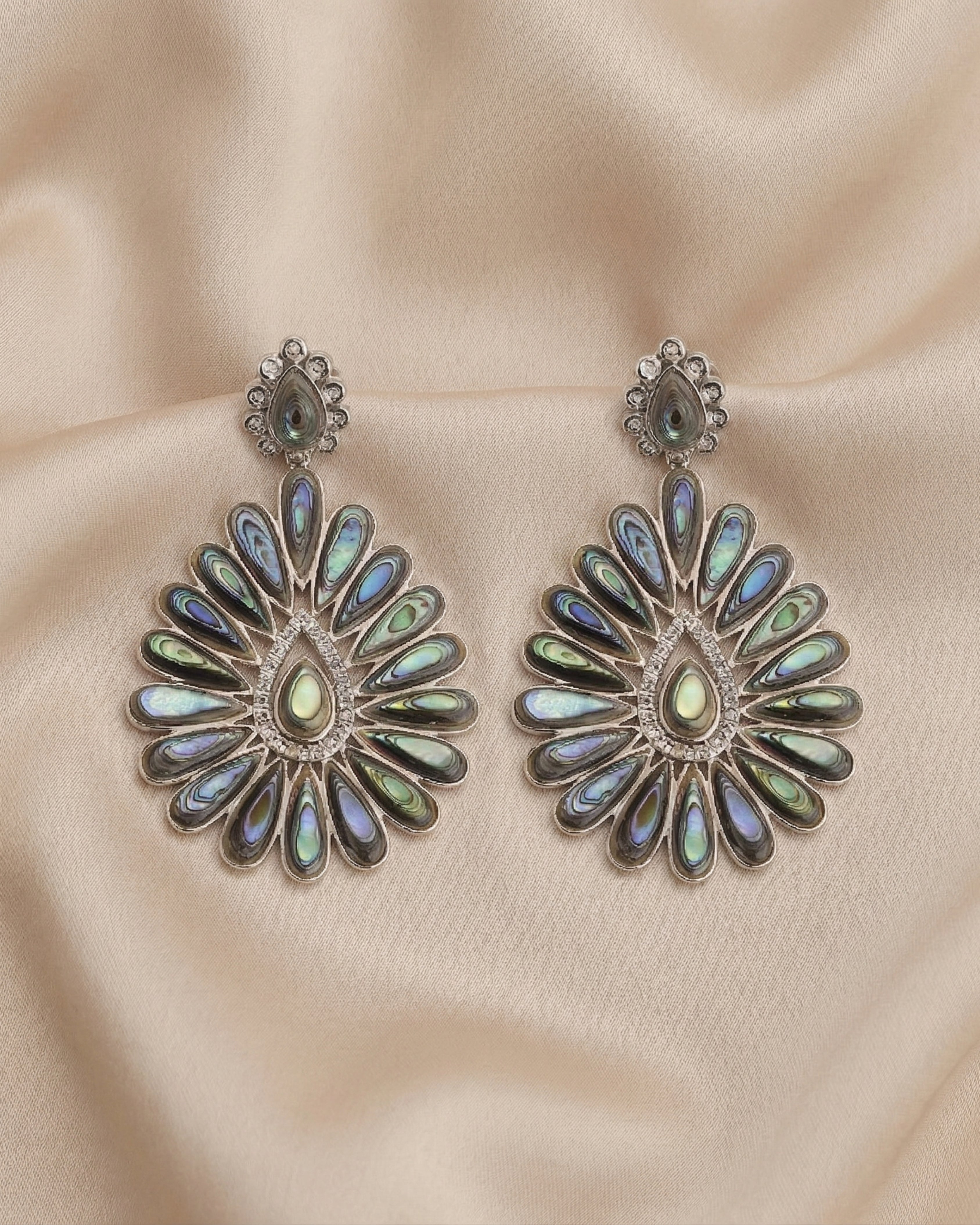 Iridescent Abalone & CZ Silver Earrings