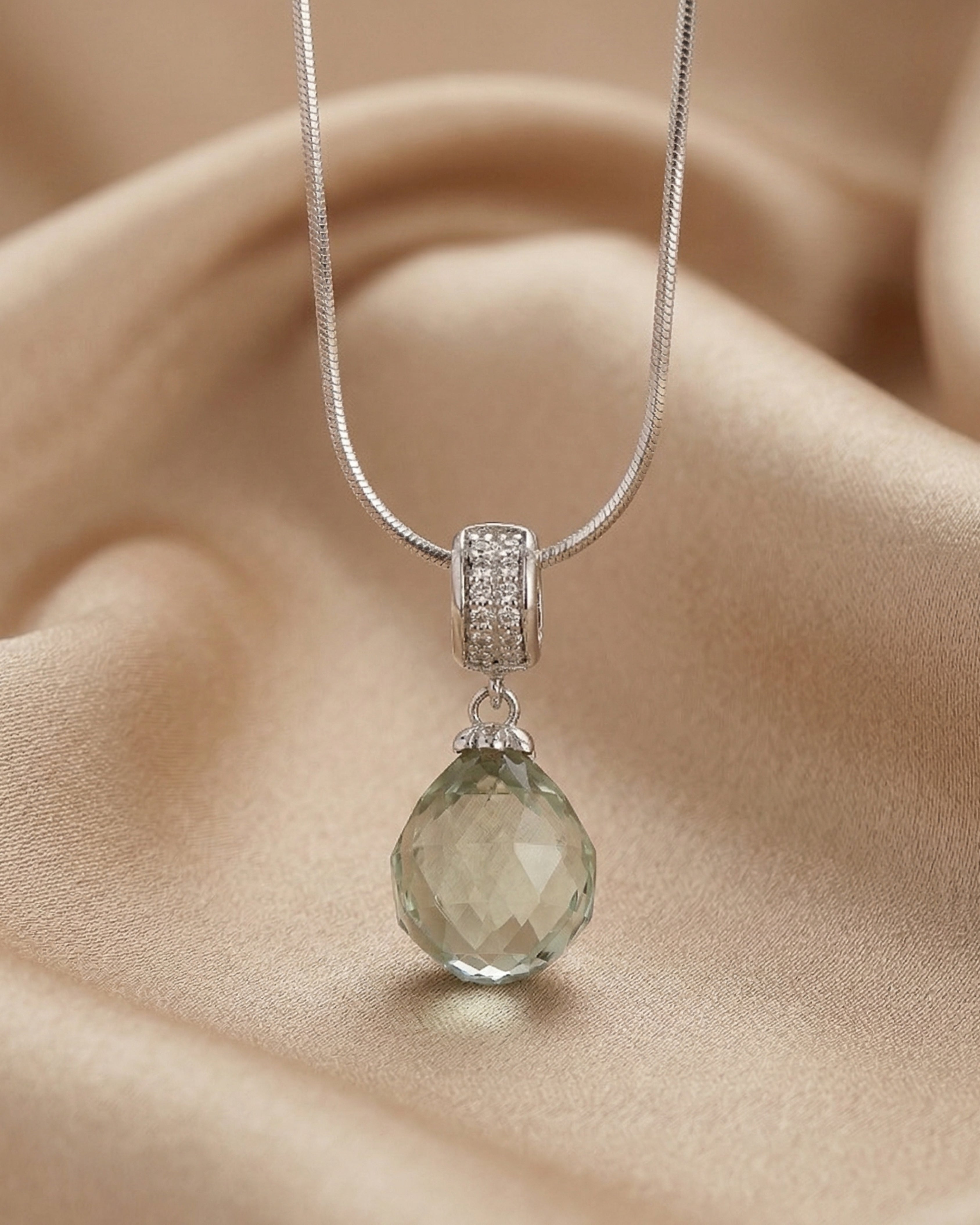 Ethereal Prasiolite Teardrop Silver Necklace