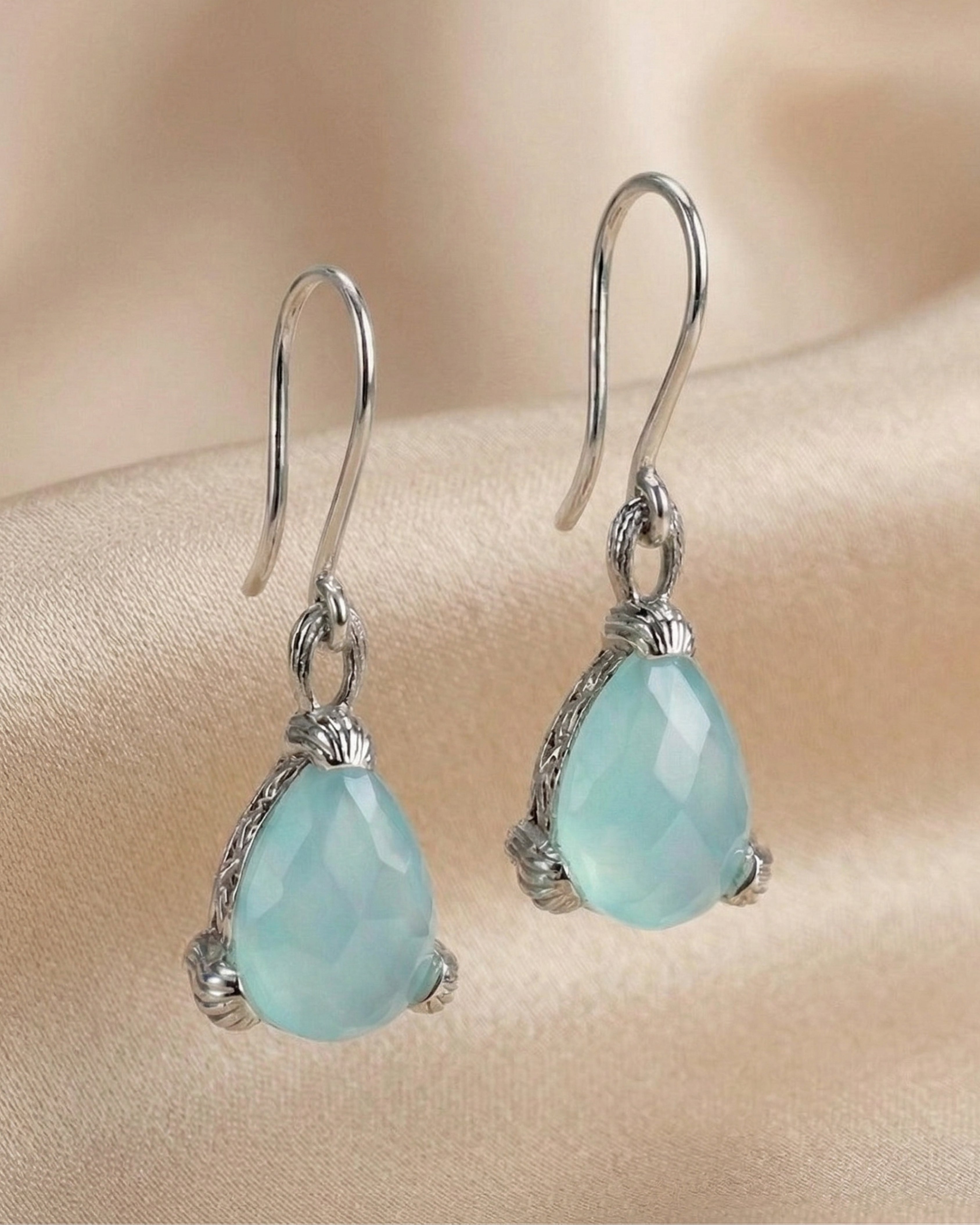 Serene Prehnite Chalcedony Silver Drops