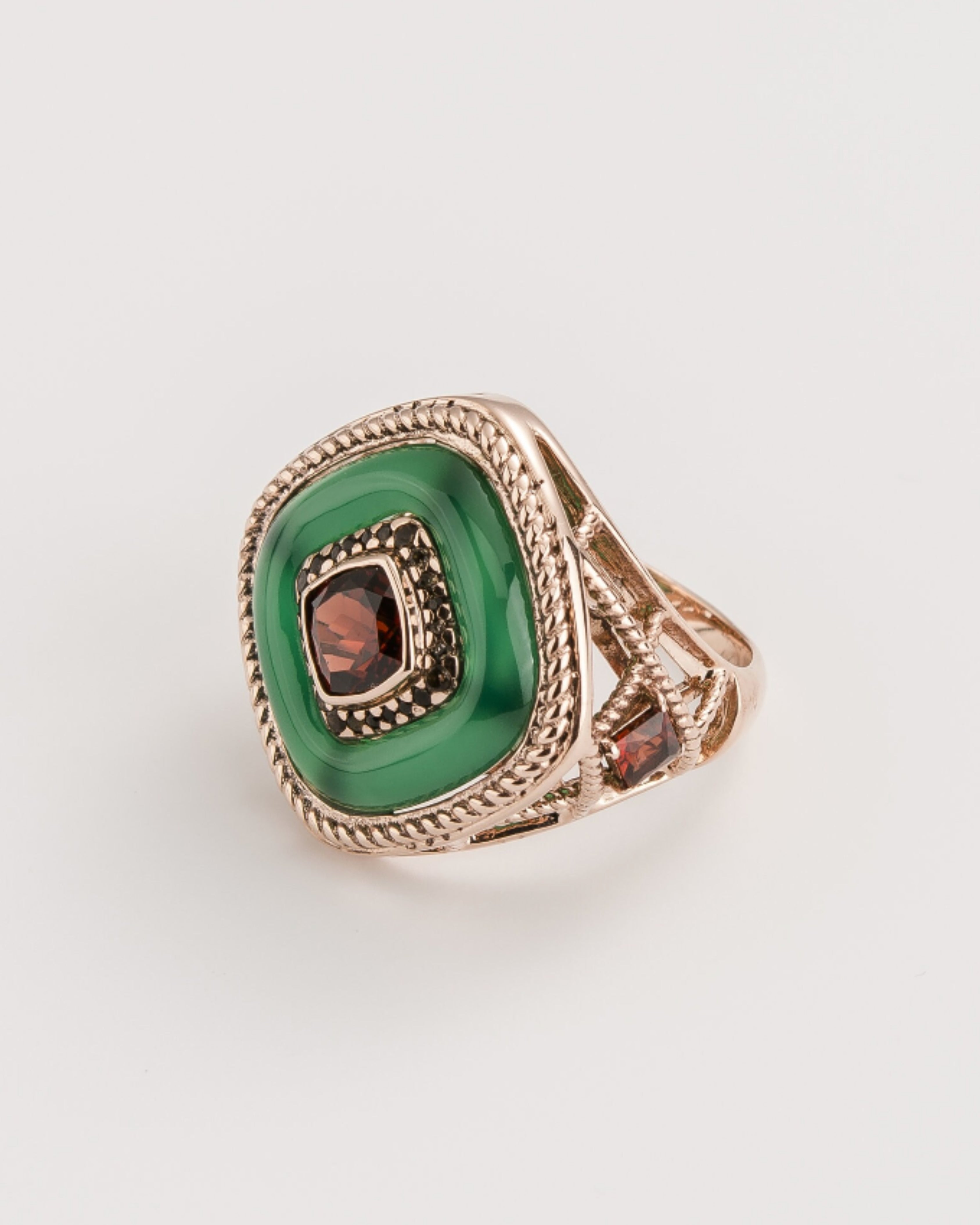 Vintage Green Onyx & Smoky Quartz Ring