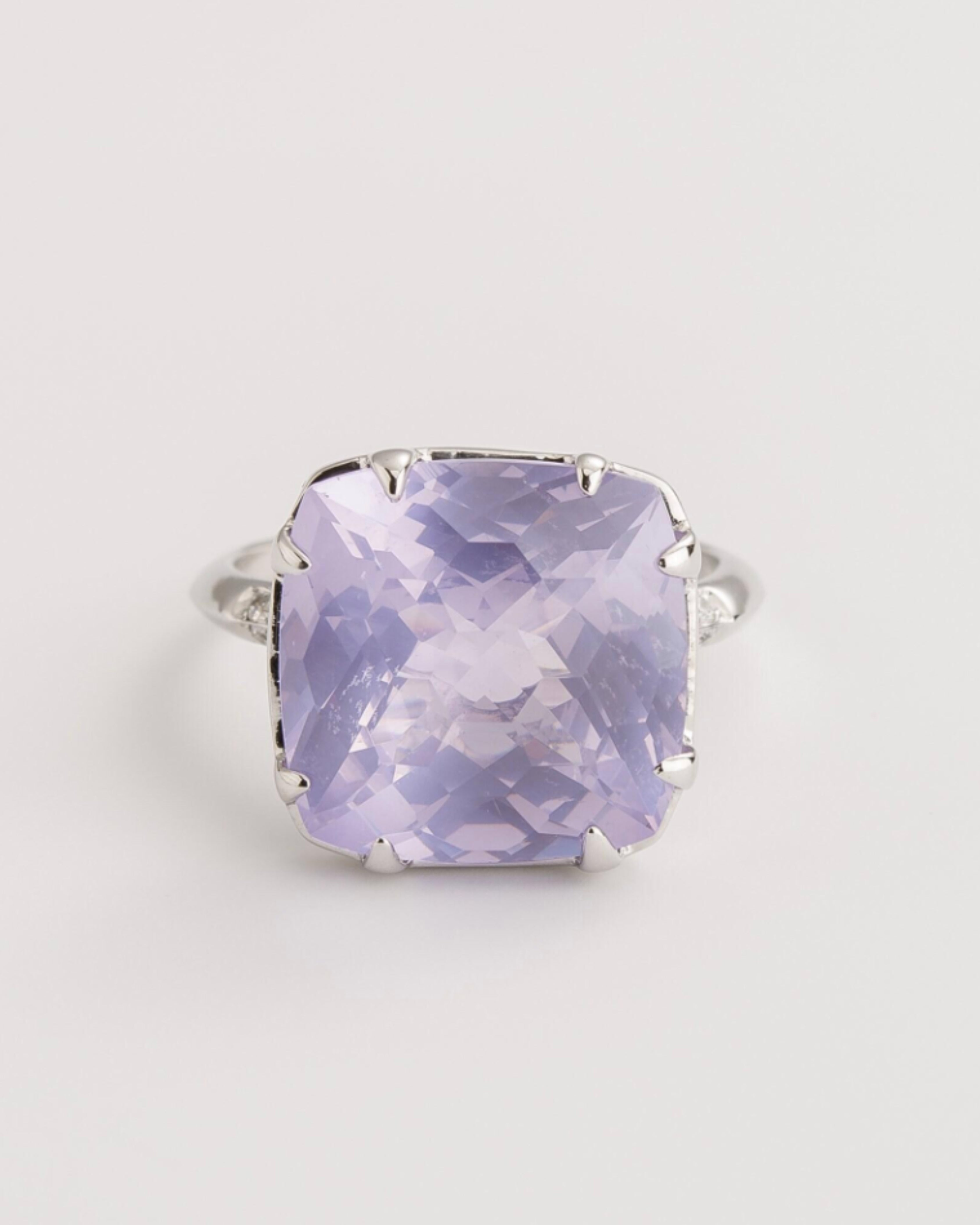 Lavender Quartz & White Topaz Silver Ring