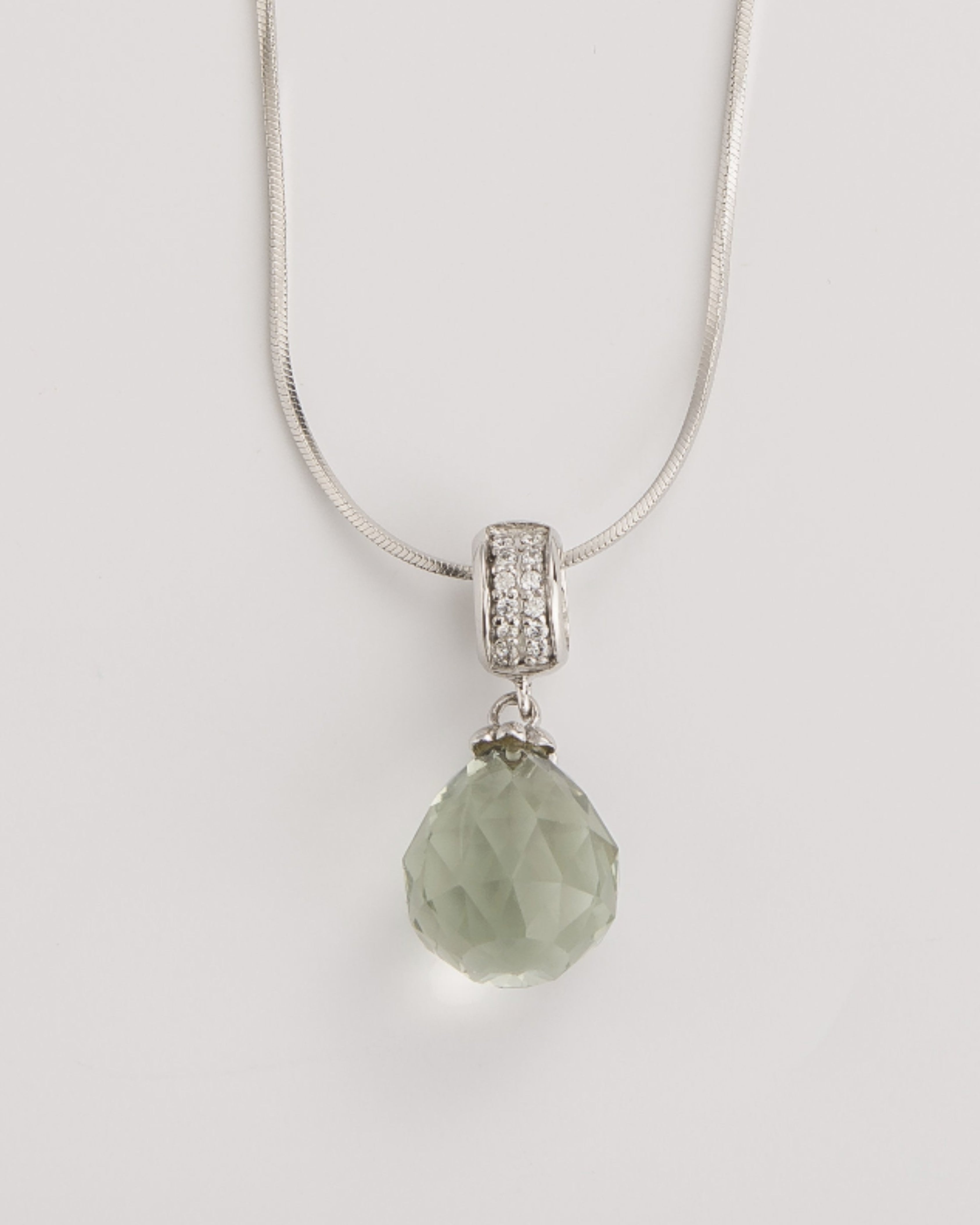 Ethereal Prasiolite Teardrop Silver Necklace
