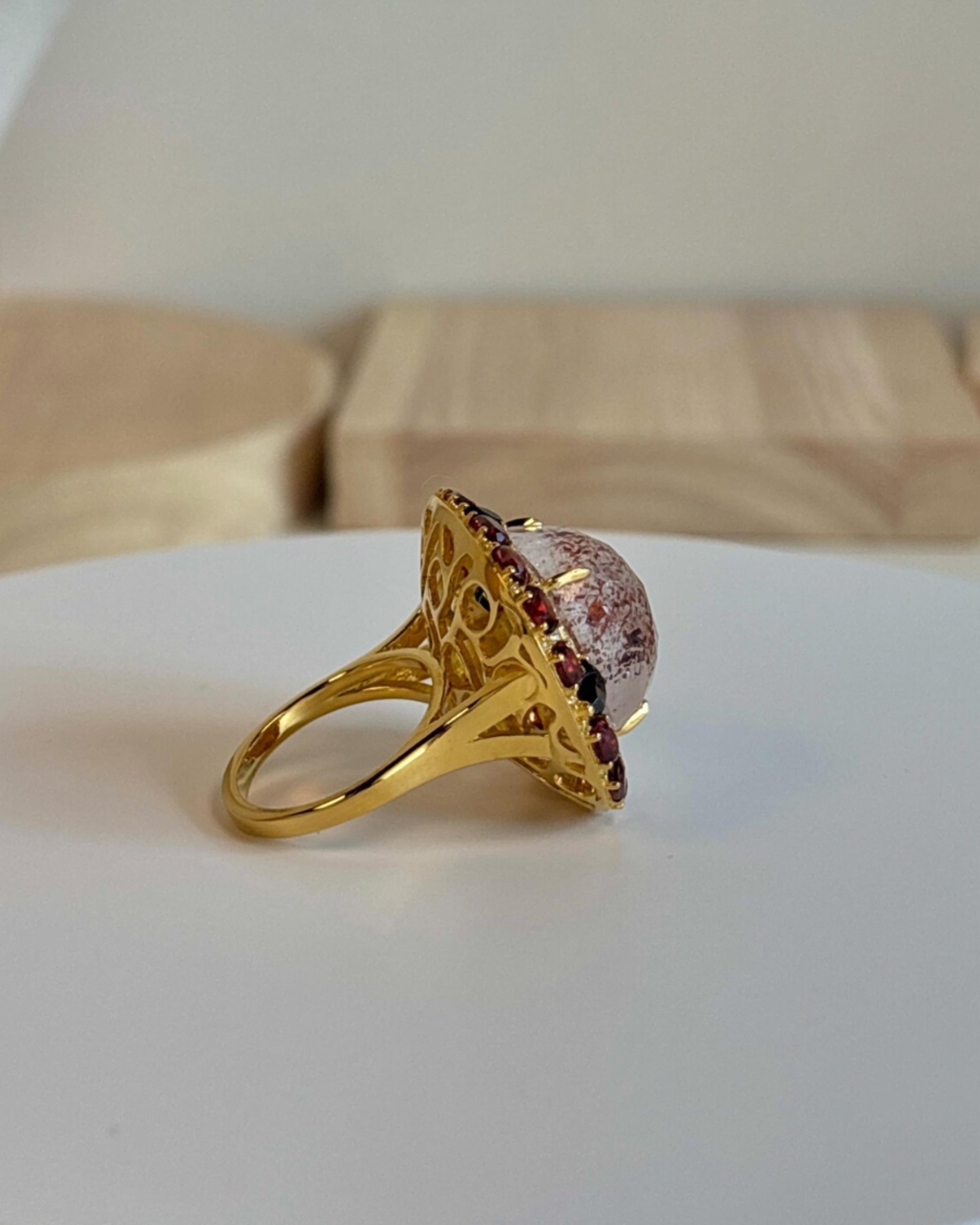 Strawberry Quartz & Garnet Gold Plated Ring