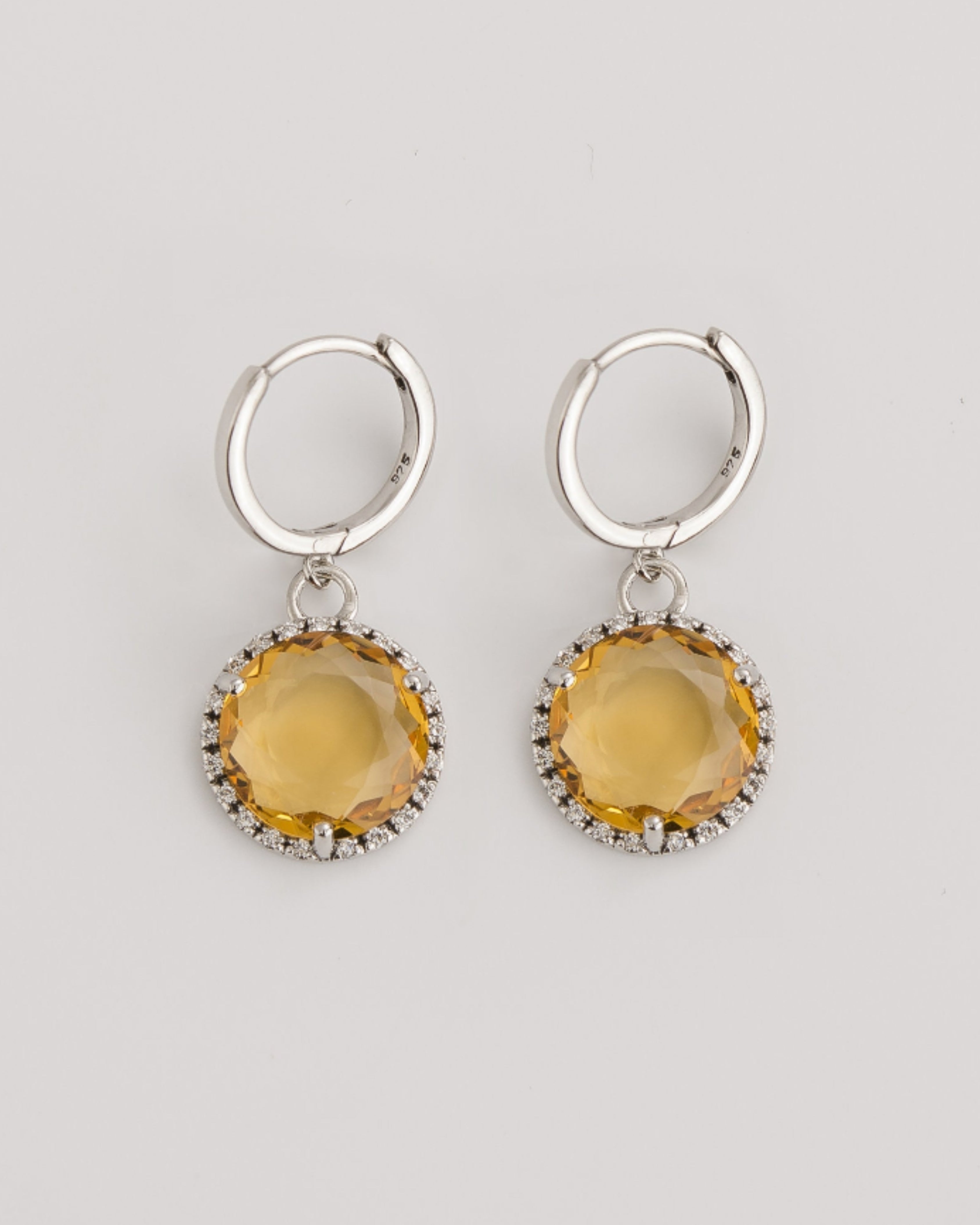 Radiant Citrine & Diamond Silver Earrings