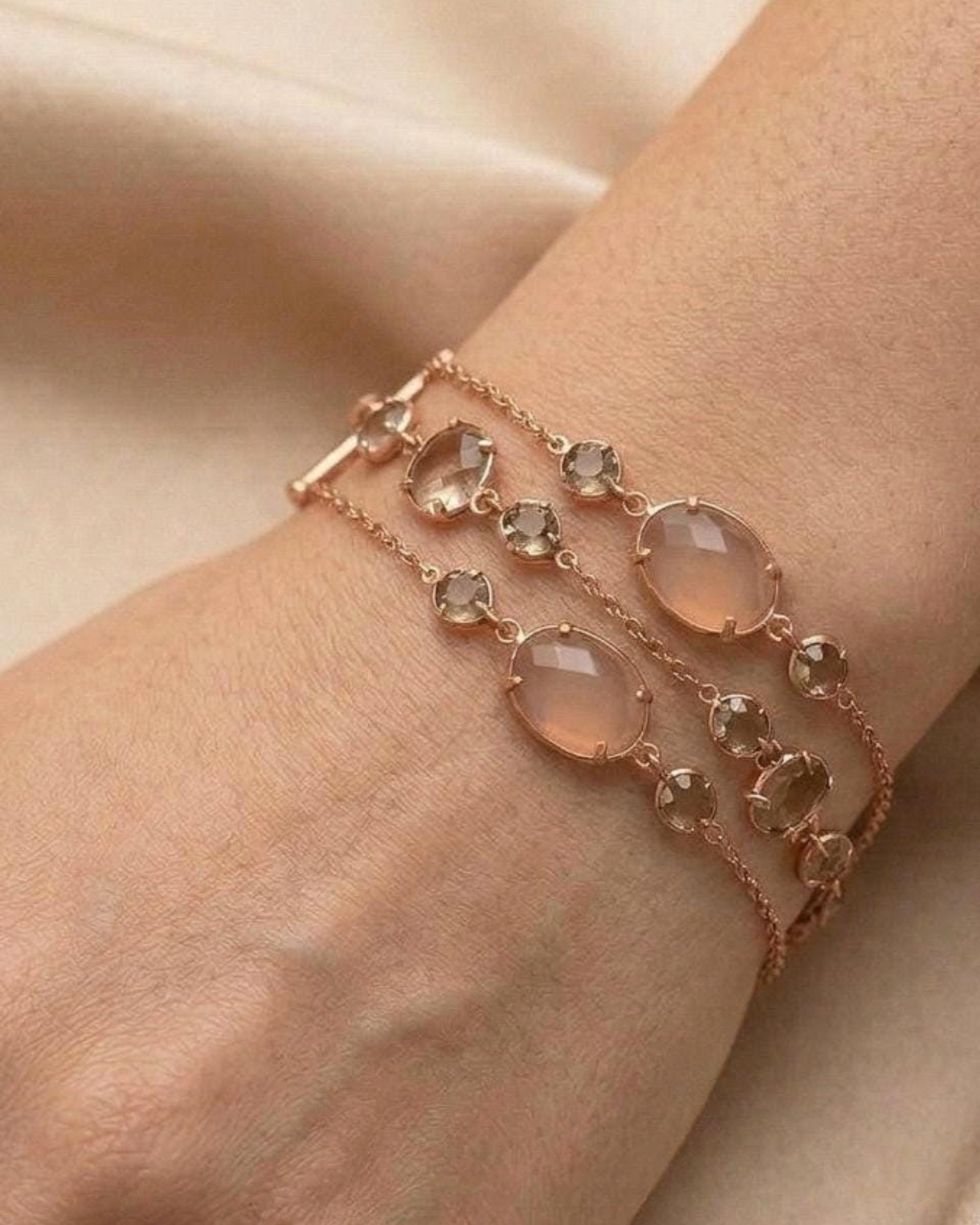 Rose Chalcedony Rose Gold Plated Statement Bracelet