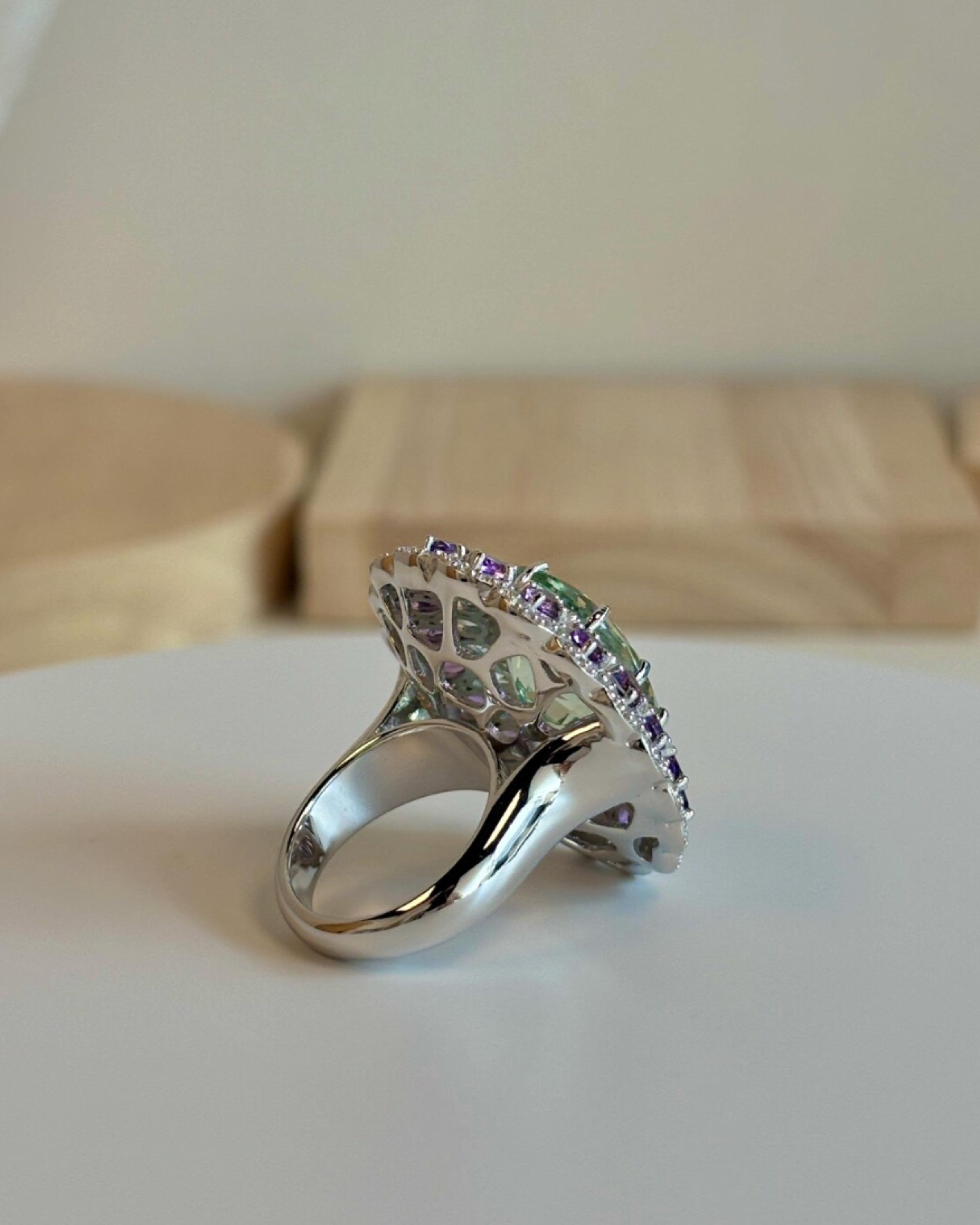 Green Amethyst & Sky Blue Topaz Silver Ring