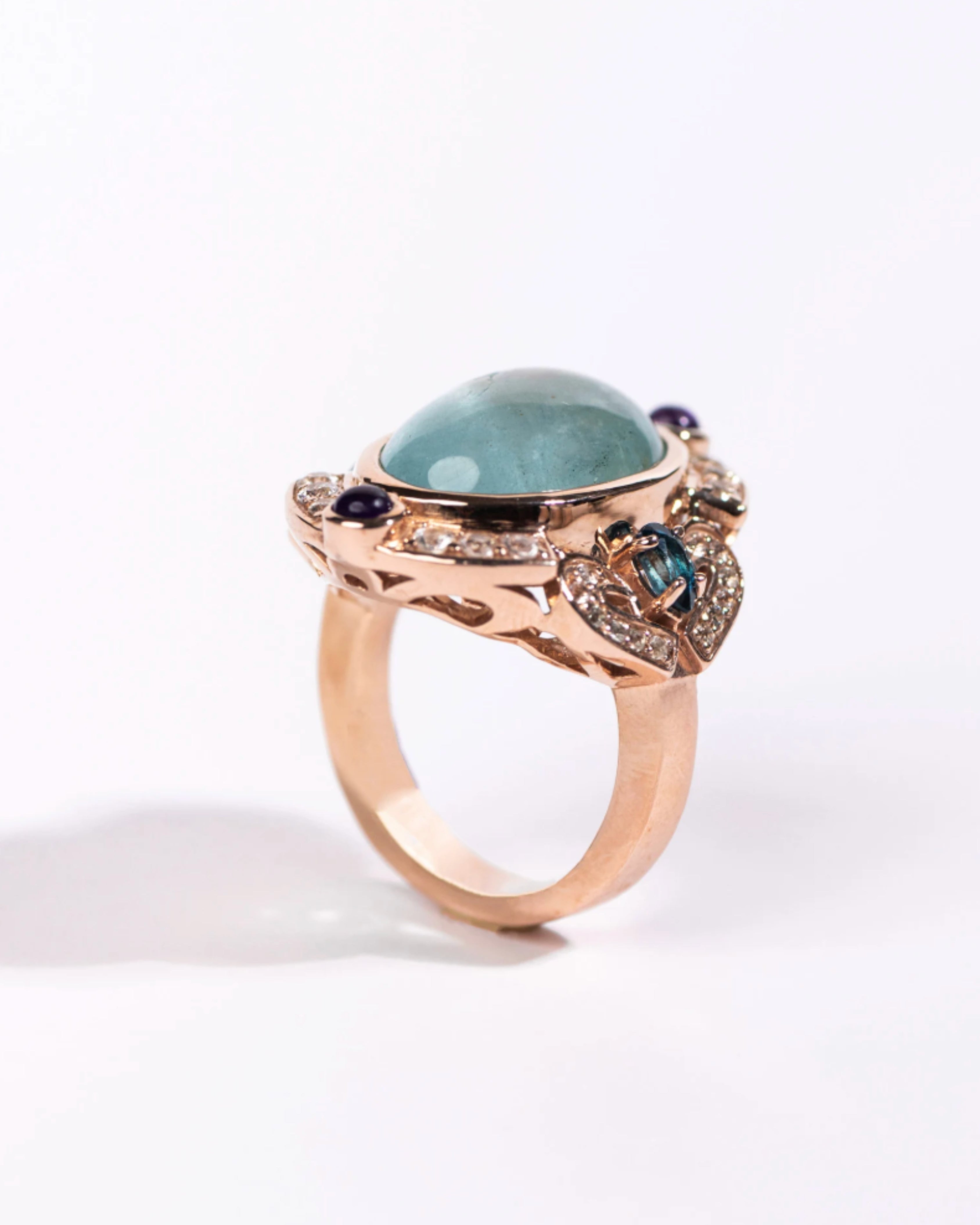 Aquamarine, Amethyst & Topaz Rose Gold Ring
