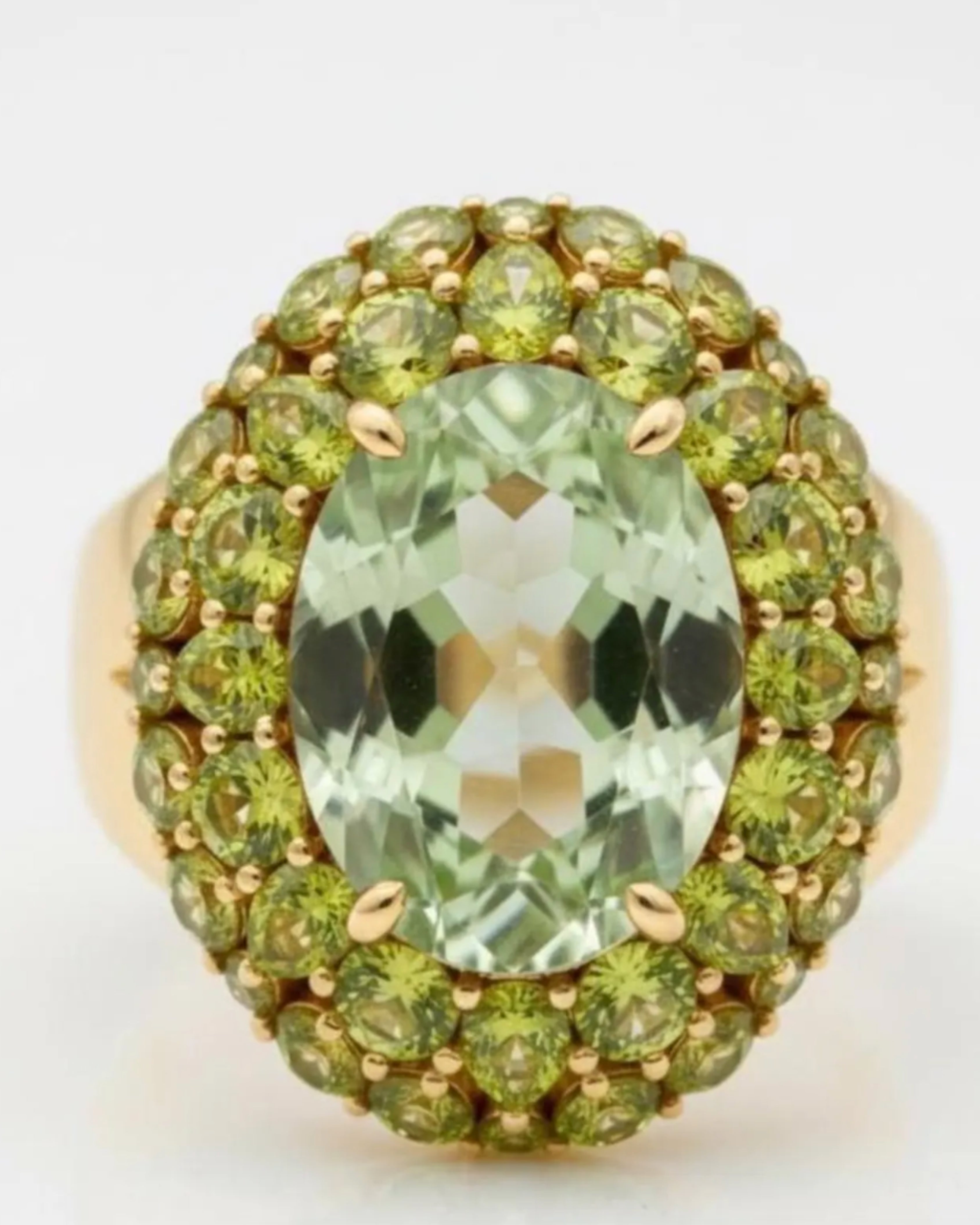 Green Amethyst & Peridot Gold Plated Ring