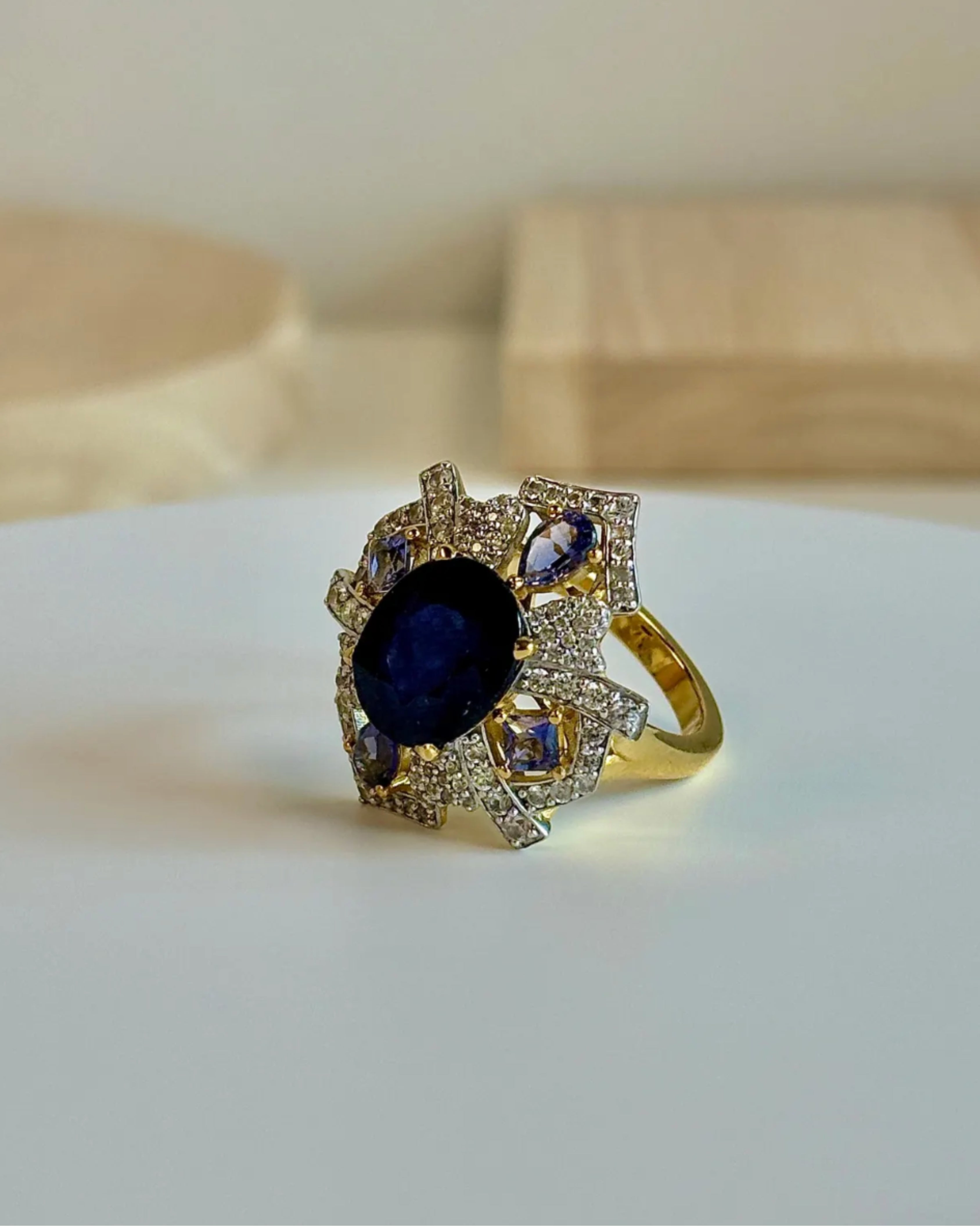 Art Deco Sapphire & Iolite Gold Plated Ring