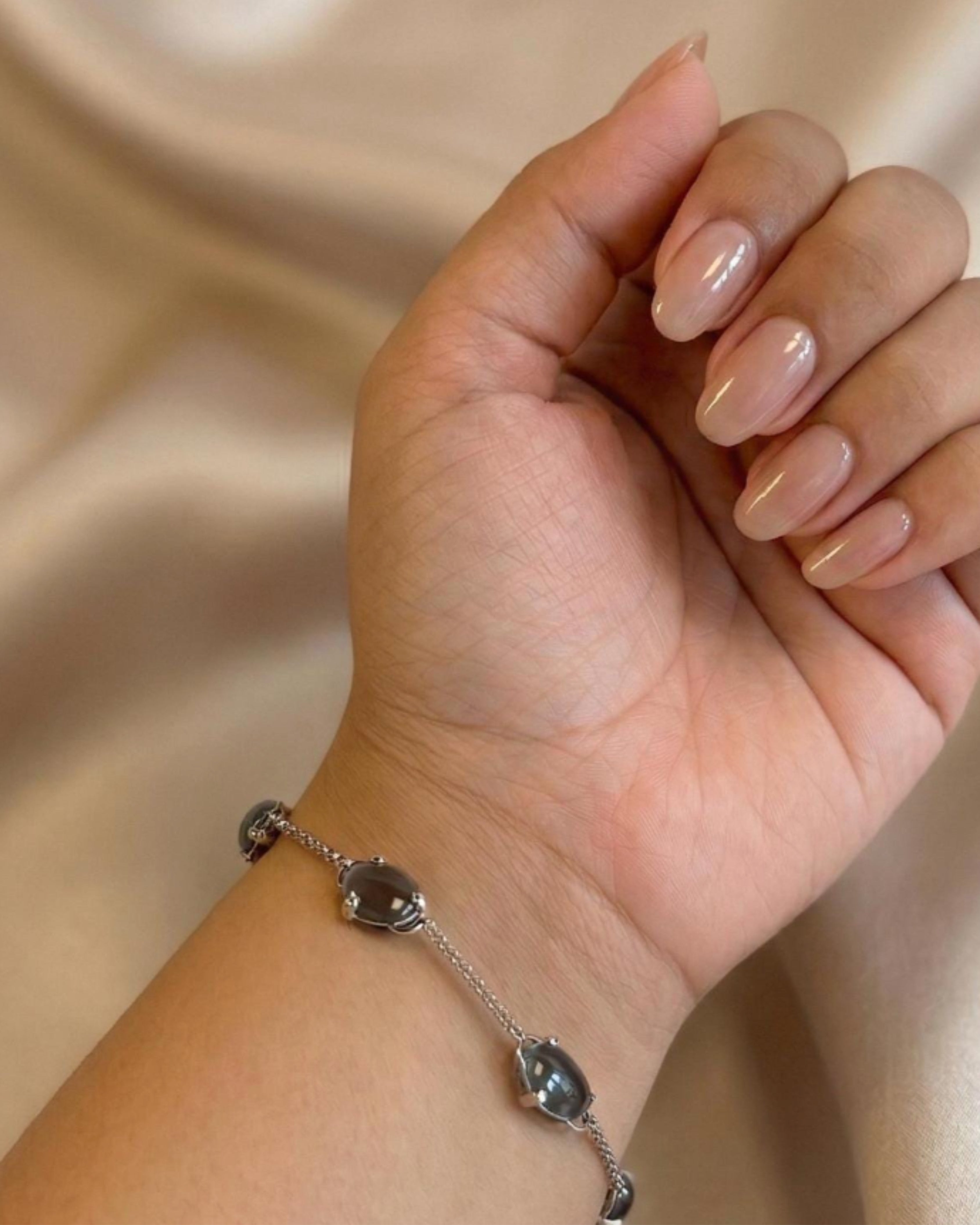 Smoky Gray Moonstone Silver Station Bracelet