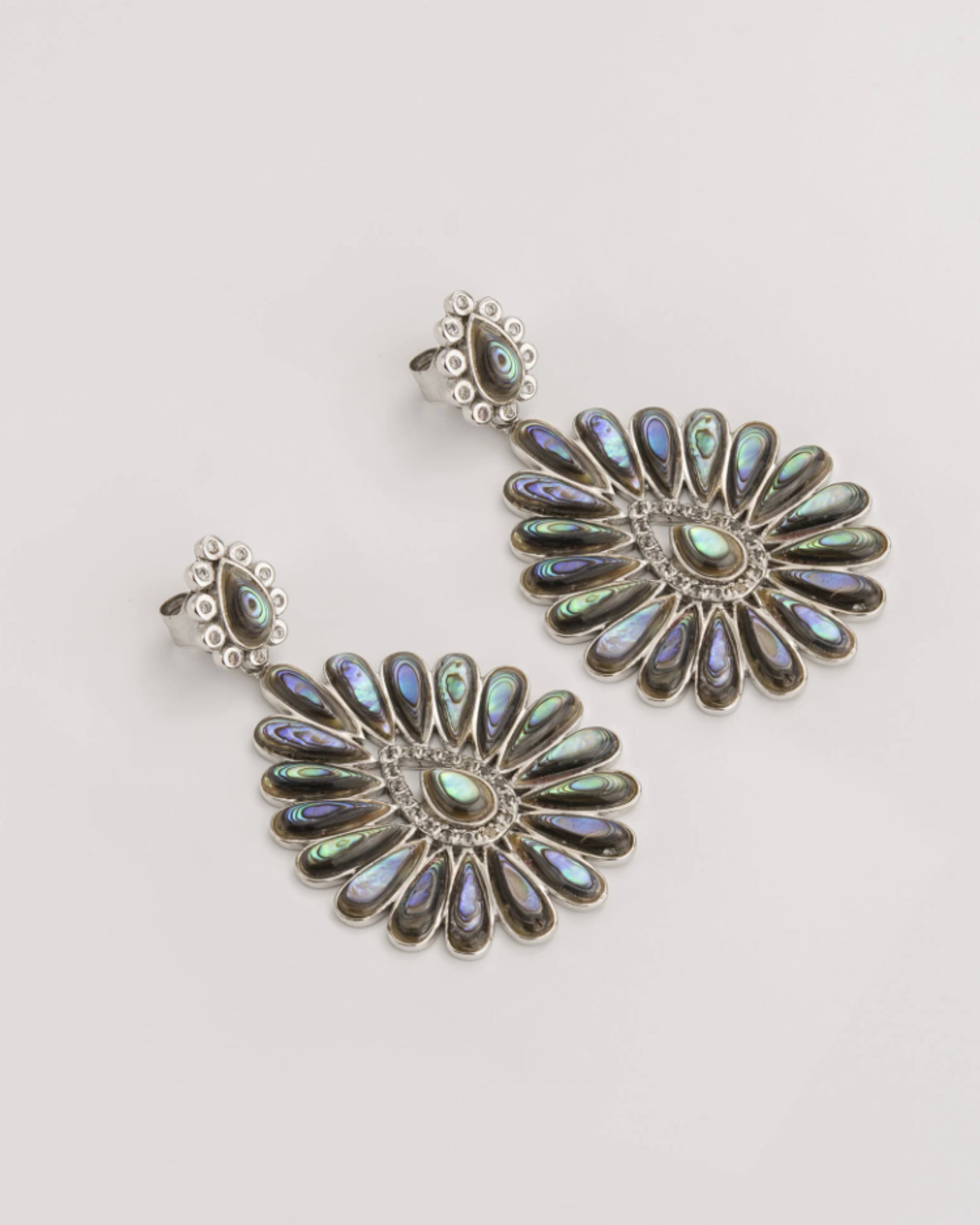 Iridescent Abalone & CZ Silver Earrings