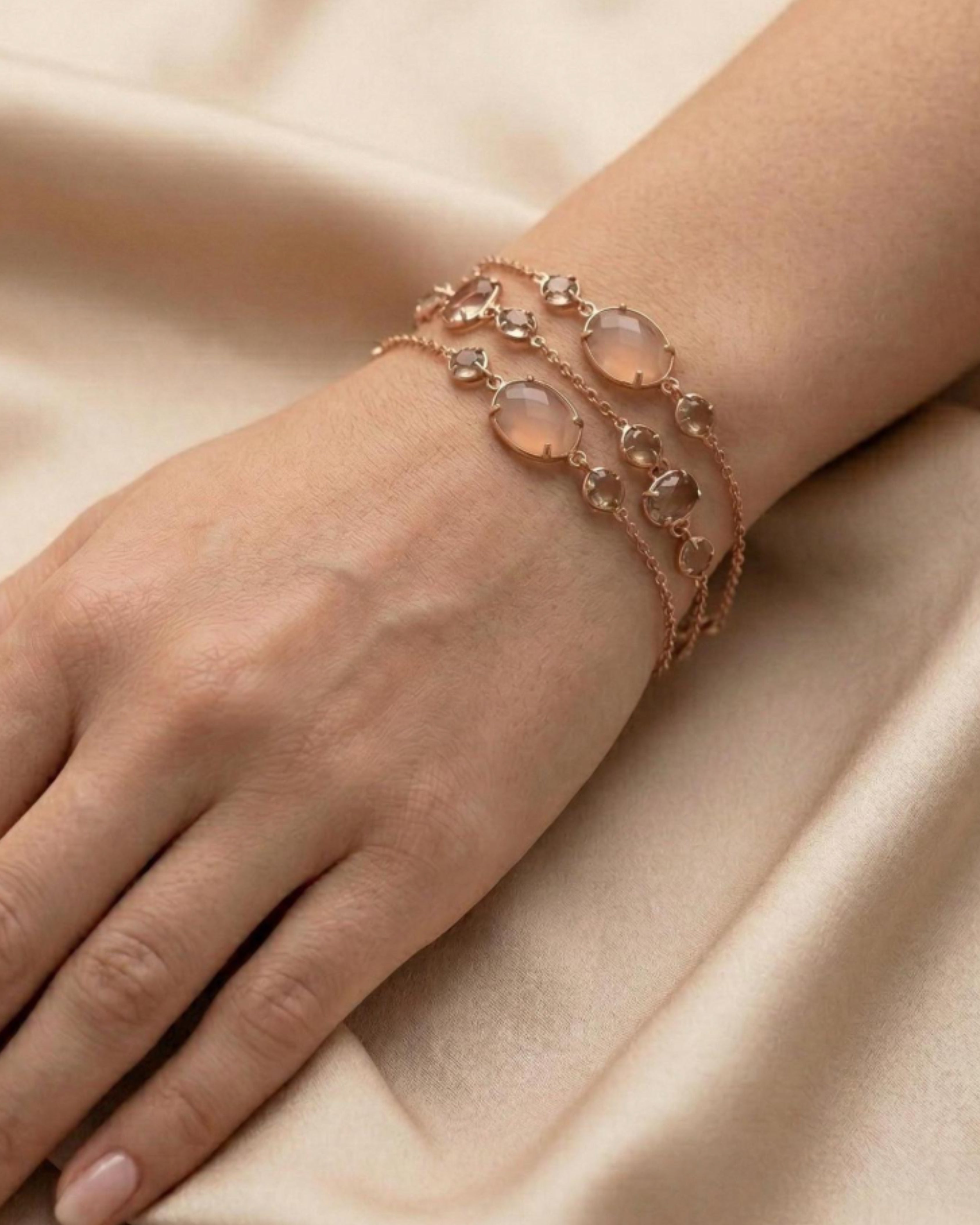 Rose Chalcedony Rose Gold Plated Statement Bracelet