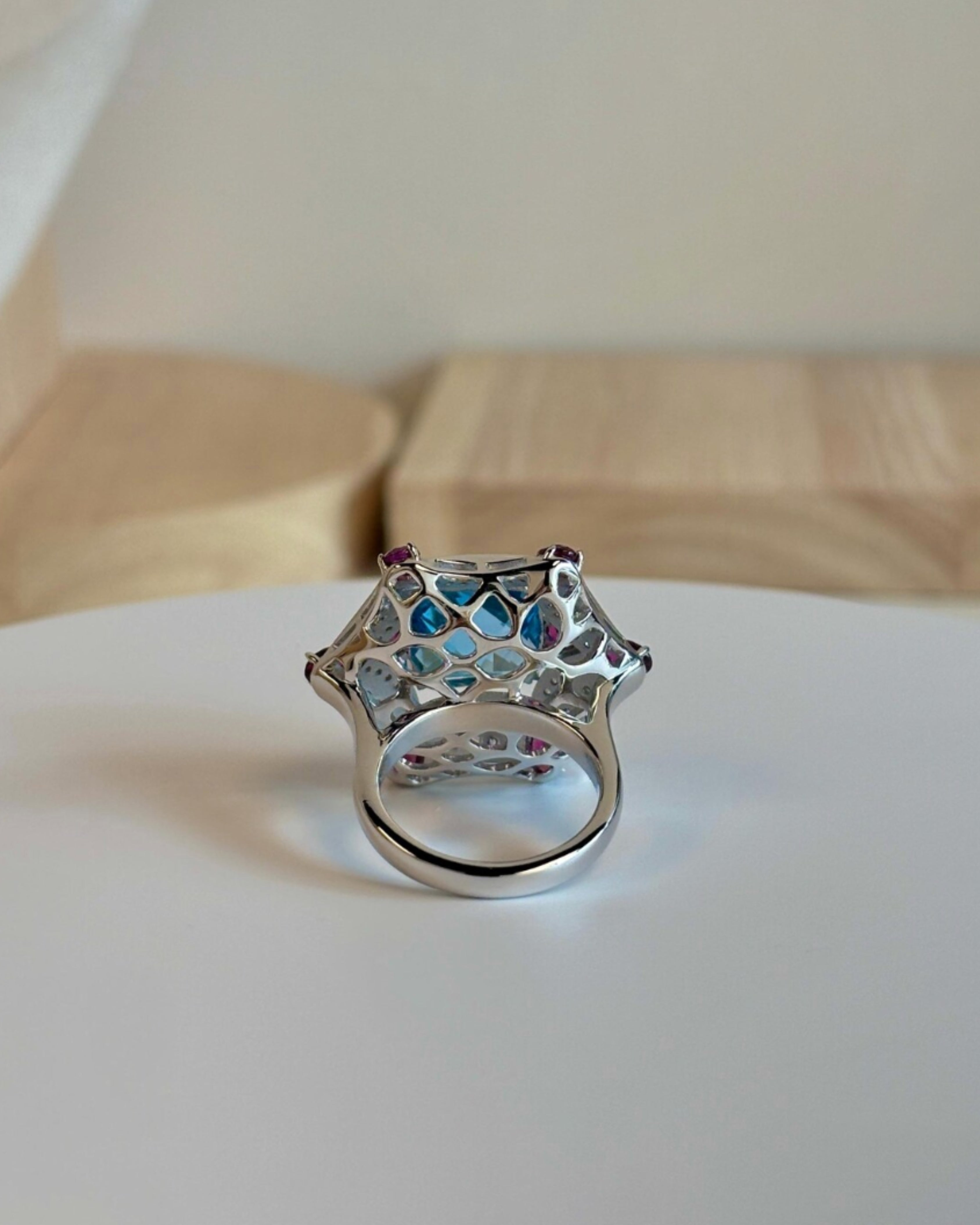 Swiss Blue Topaz & Rhodolite Silver Ring
