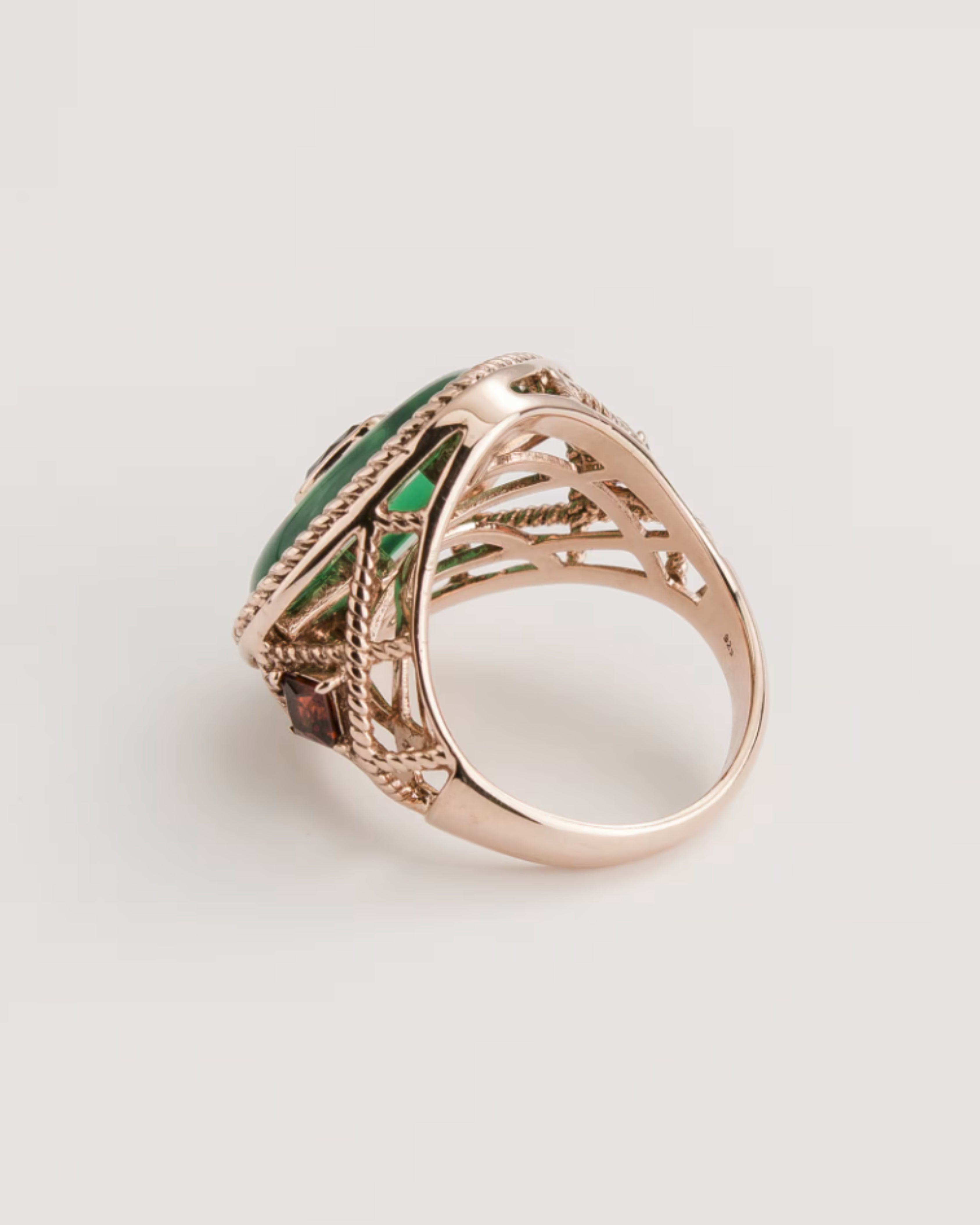 Vintage Green Onyx & Smoky Quartz Ring