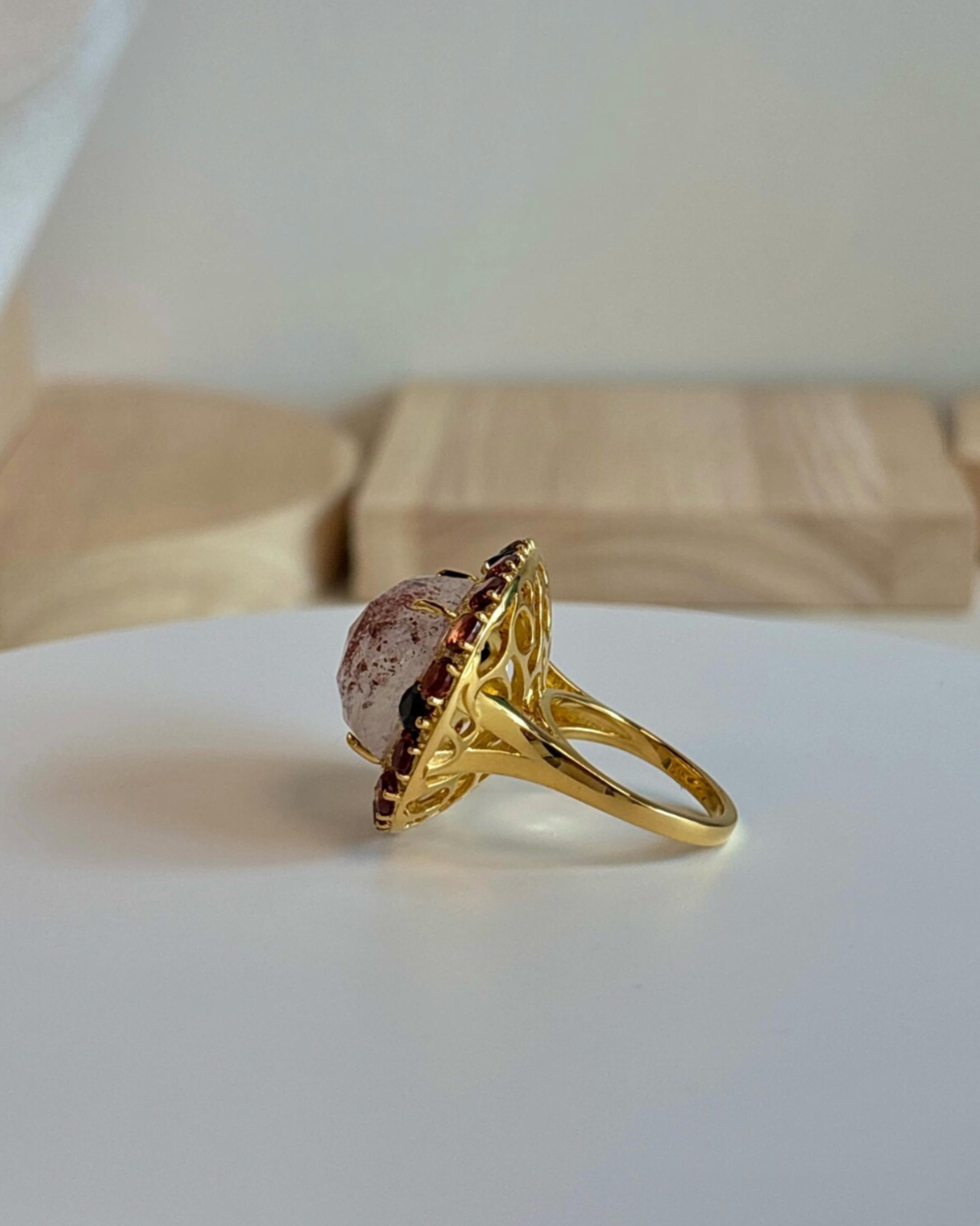 Strawberry Quartz & Garnet Gold Plated Ring