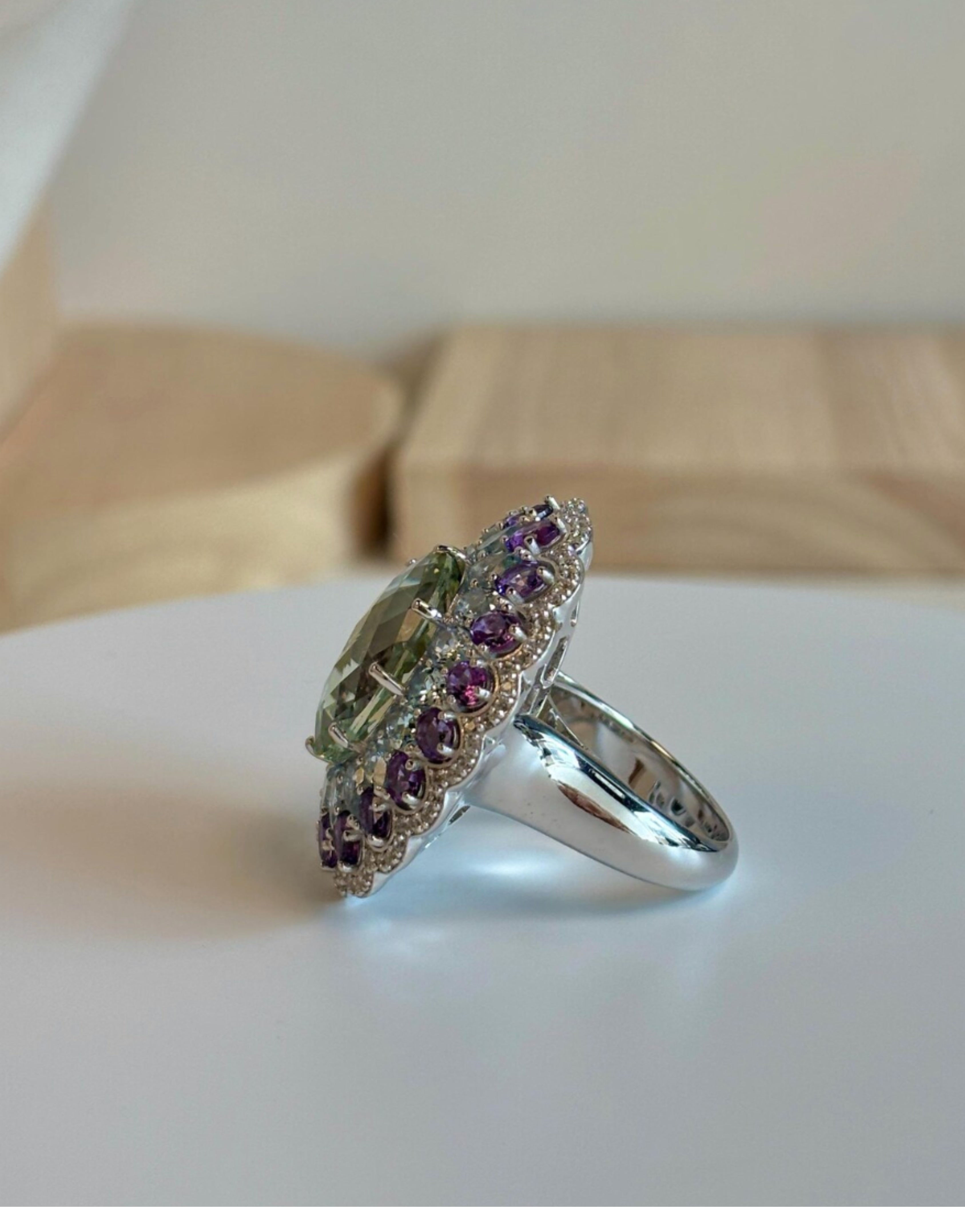 Green Amethyst & Sky Blue Topaz Silver Ring