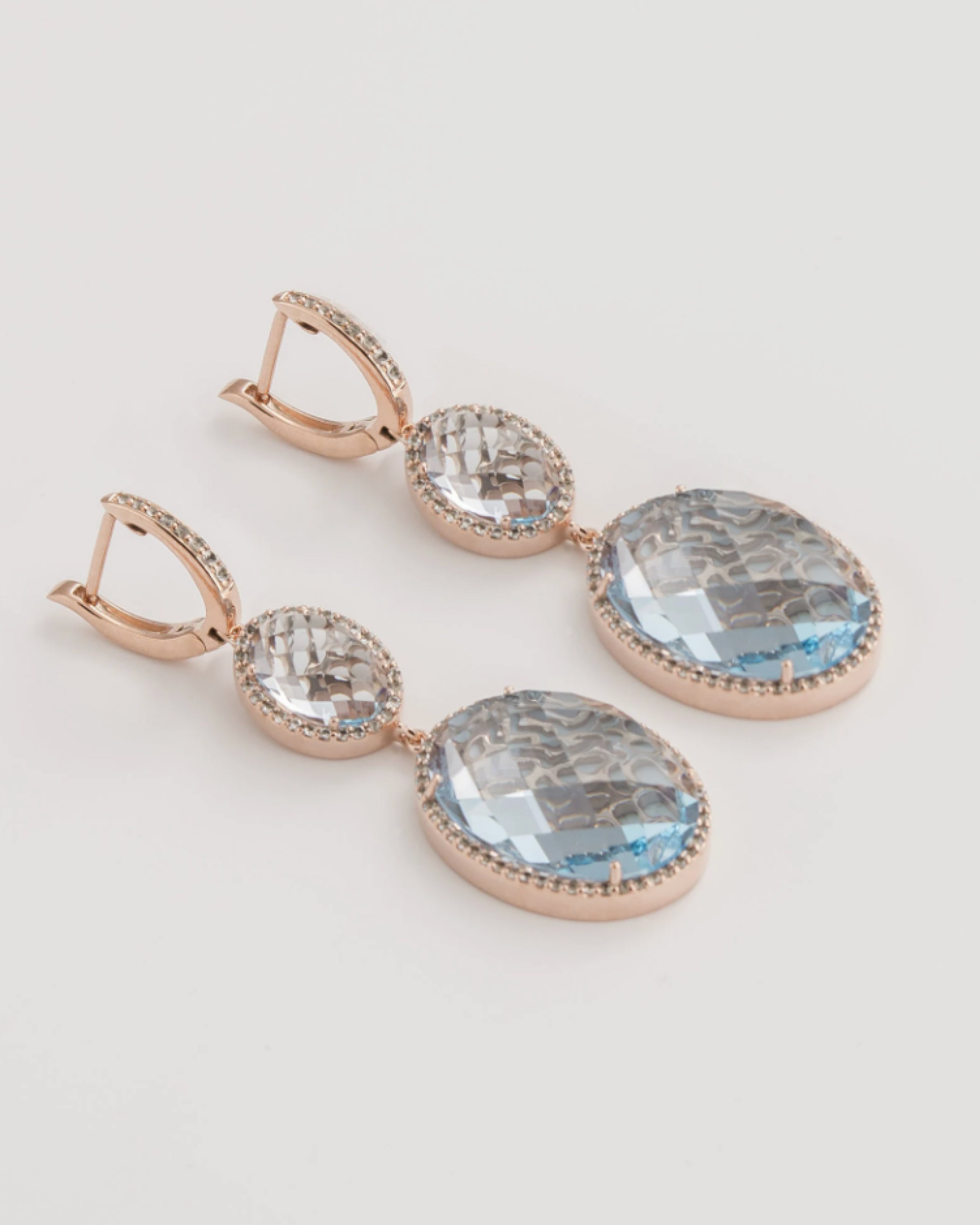 Sky Blue Topaz Rose Gold Plated Filigree Earrings