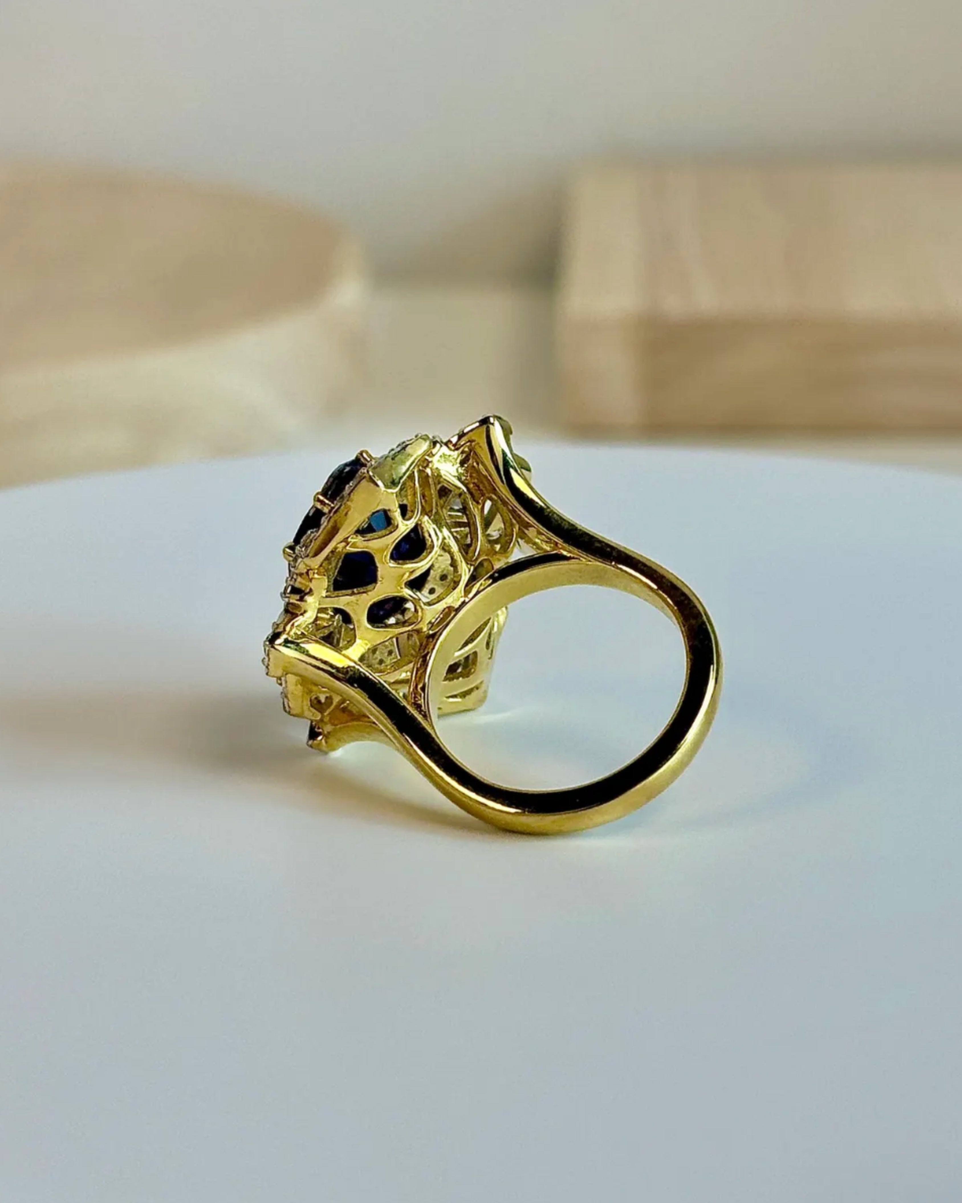 Art Deco Sapphire & Iolite Gold Plated Ring