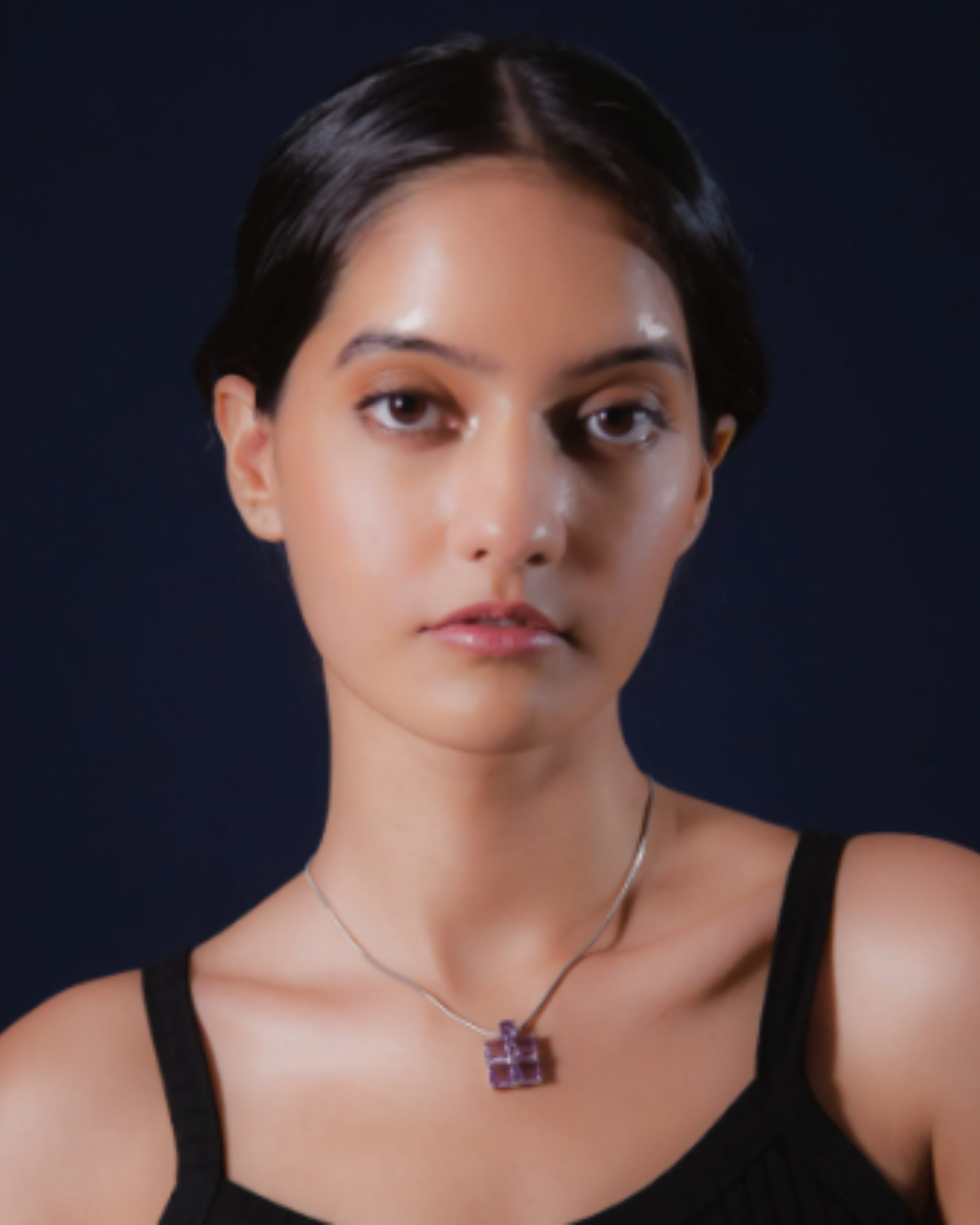 Geometric Octagon Amethyst Silver Necklace