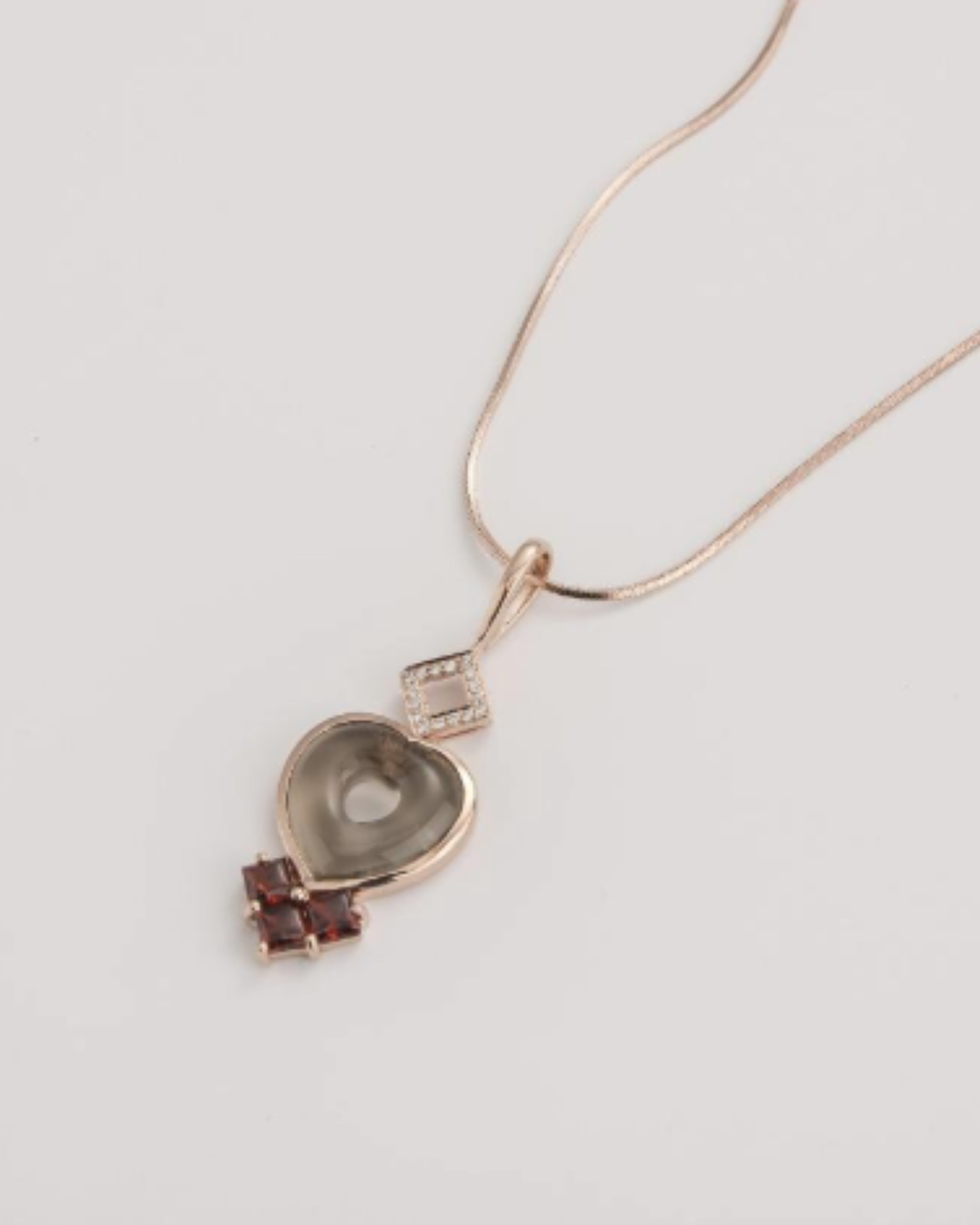 Romantic Smoky Quartz Heart & Garnet Necklace