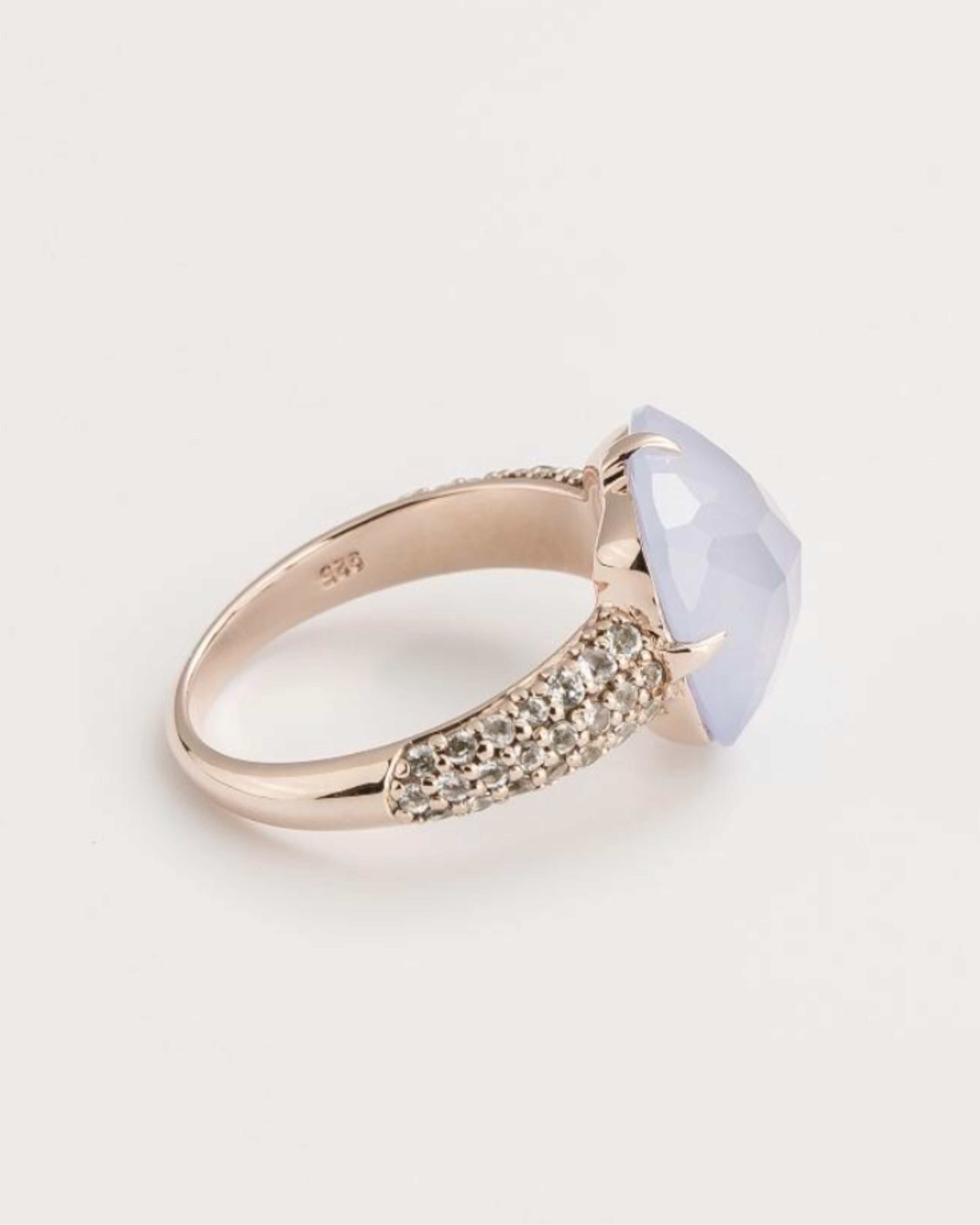 Classic Blue Chalcedony Rose Gold Plated Ring