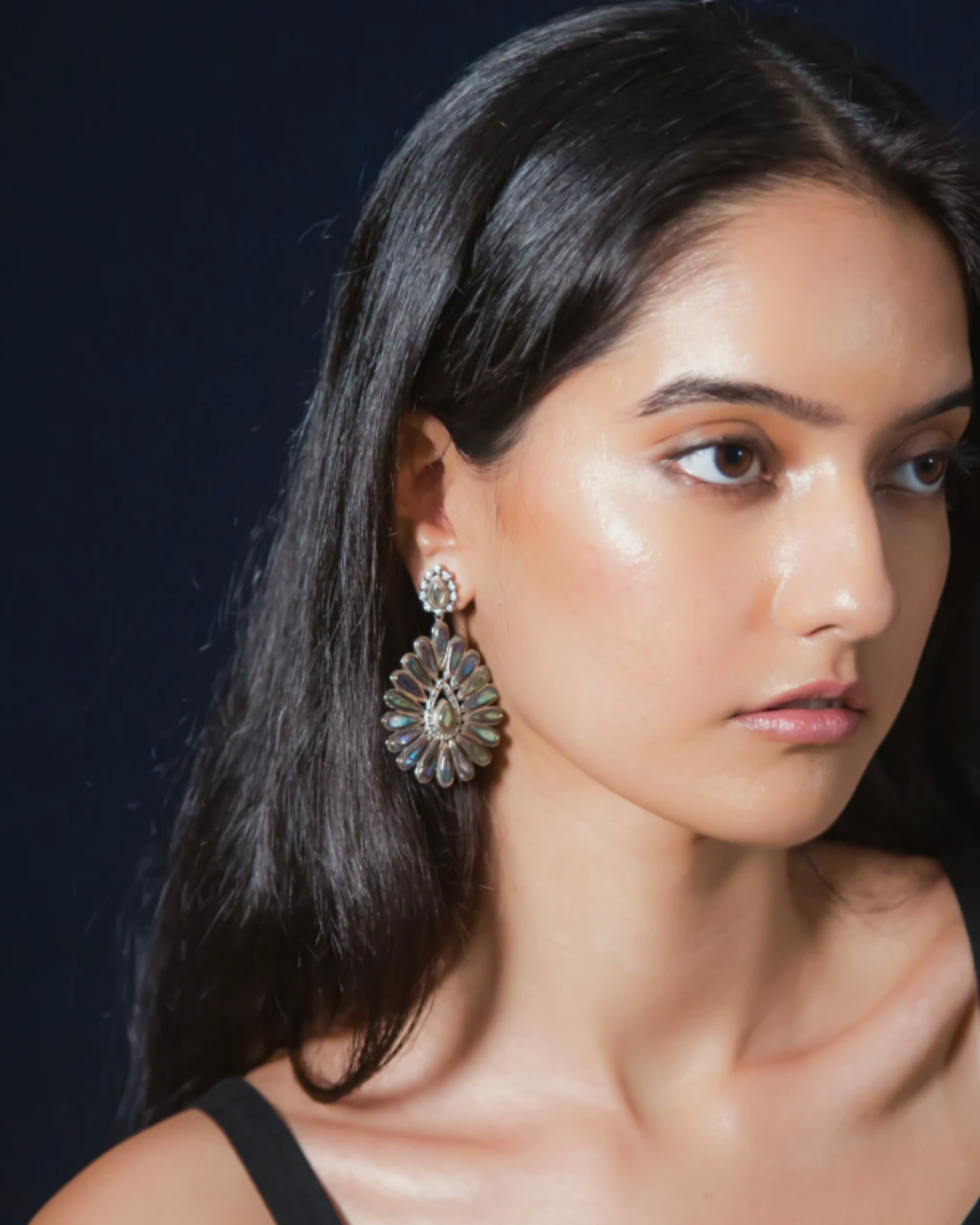 Iridescent Abalone & CZ Silver Earrings