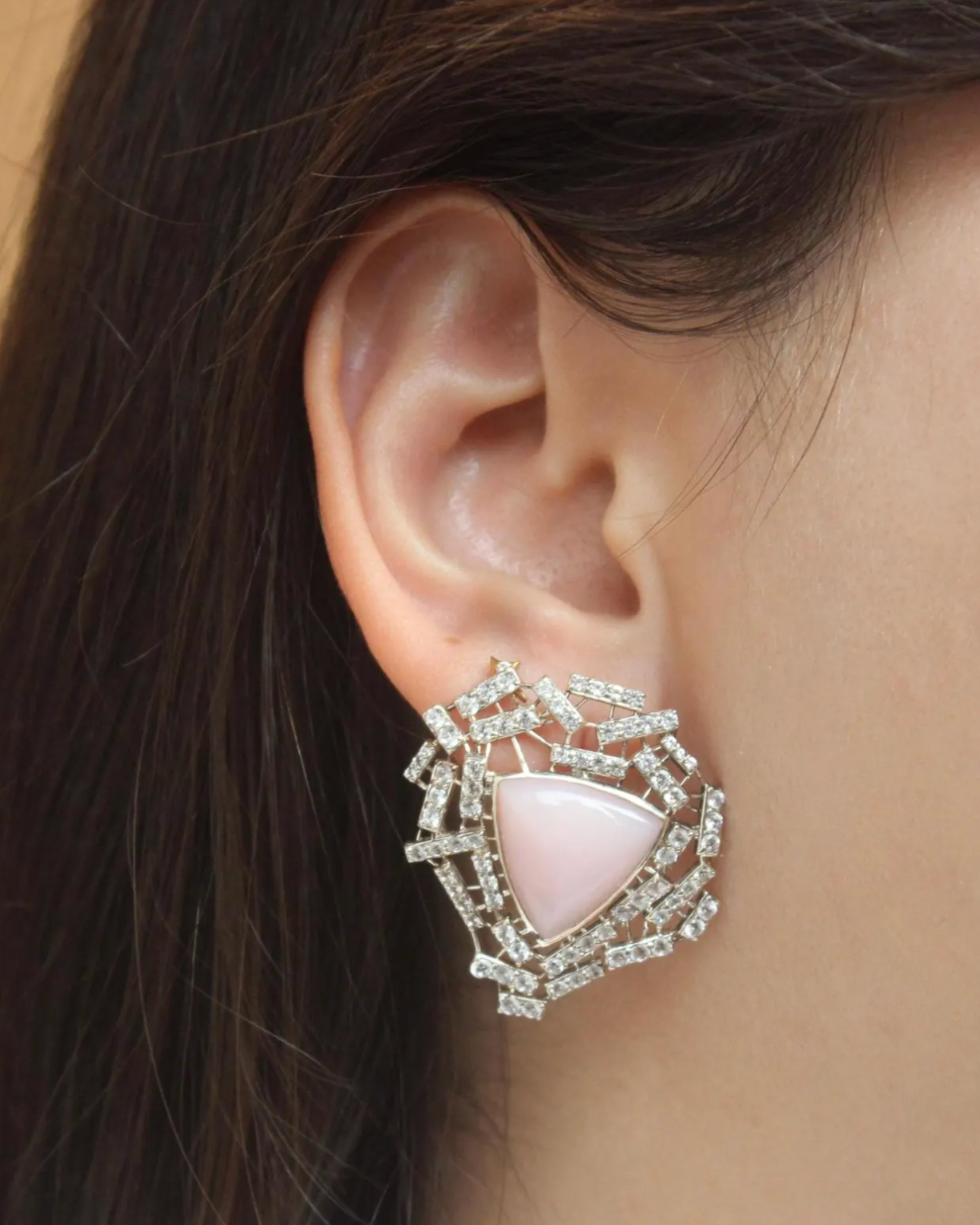 Romantic Pink Opal & White Topaz Earrings