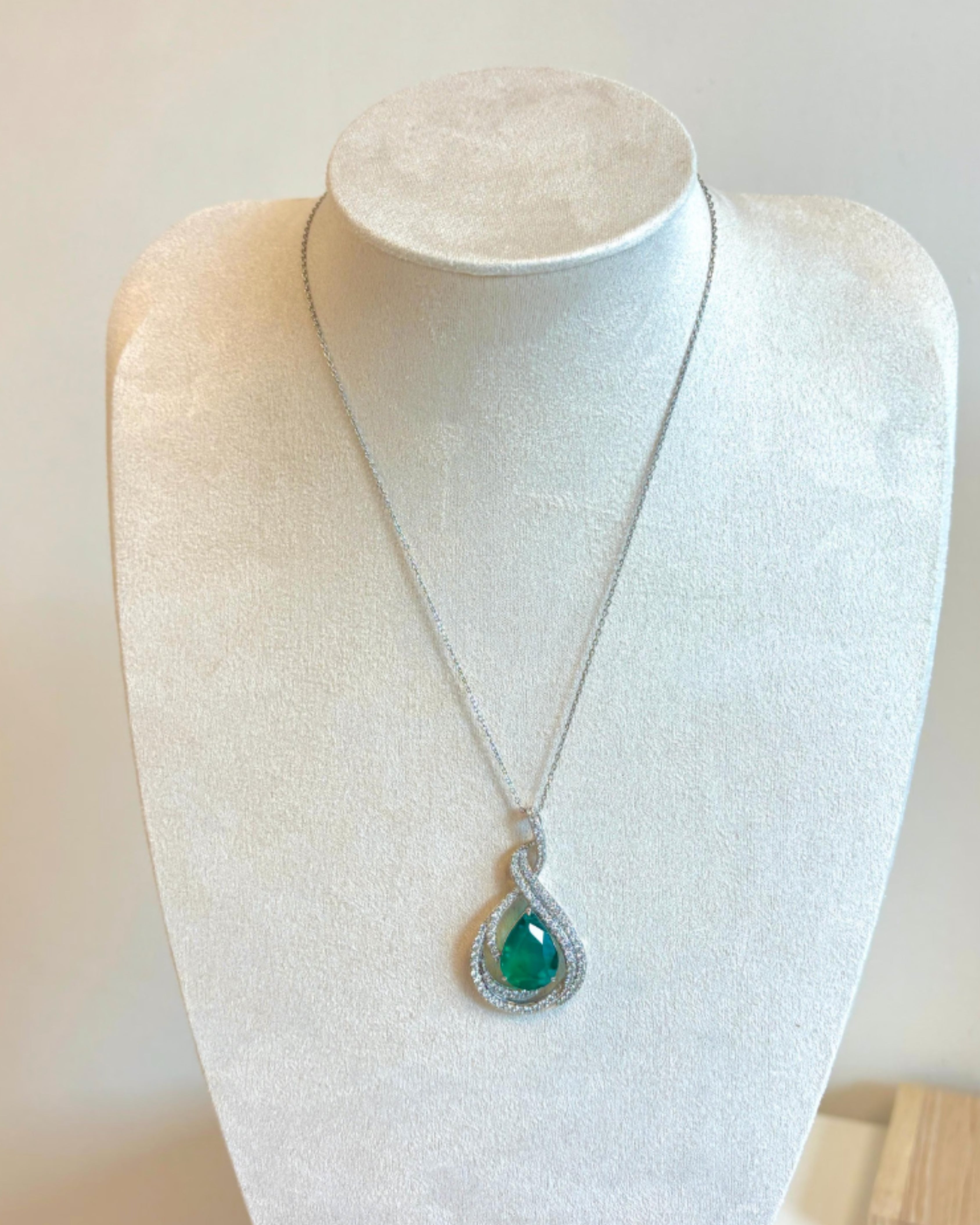 Vibrant Emerald & Zircon Silver Pendant