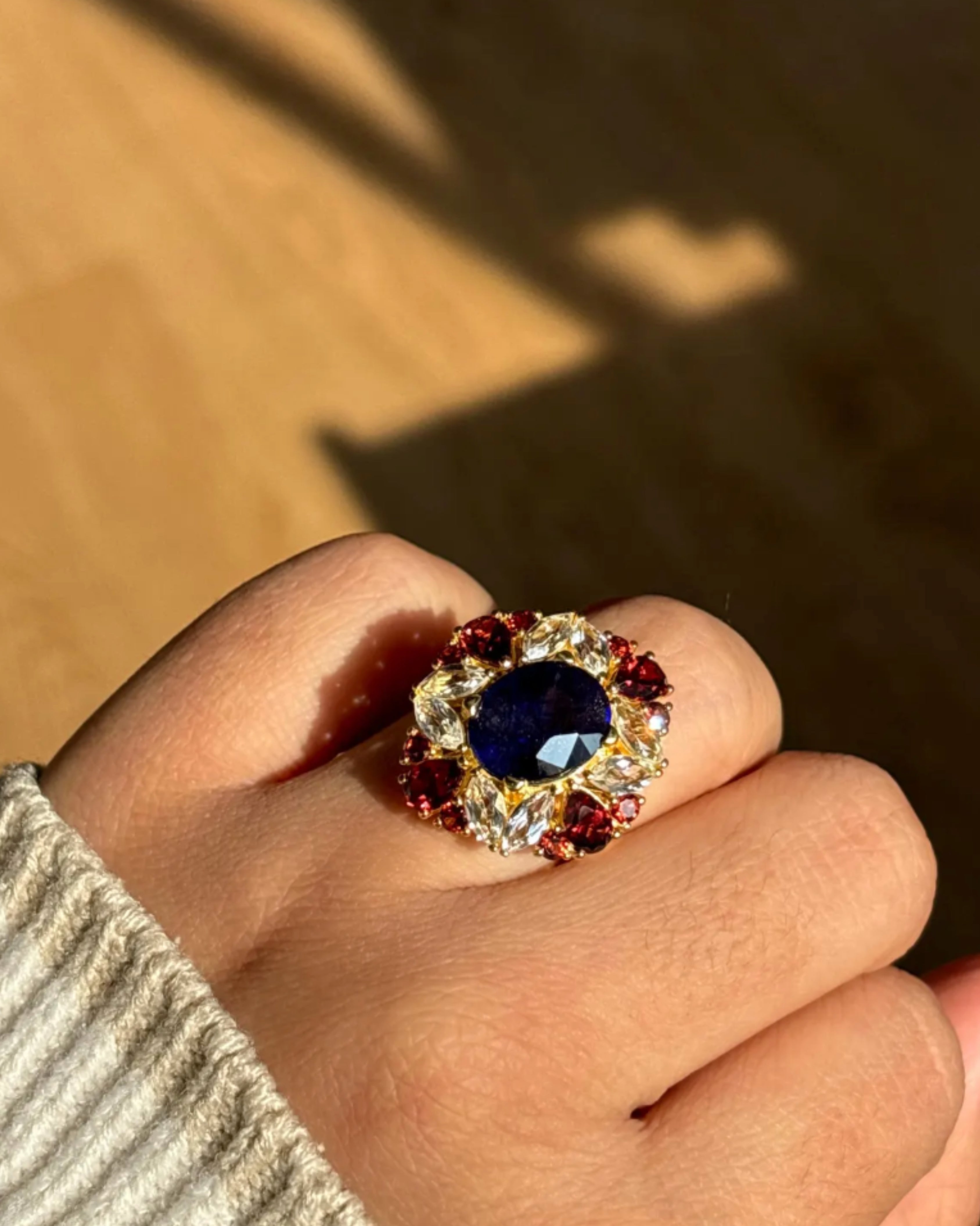 Vintage Sapphire & White Topaz Gold Plated Ring
