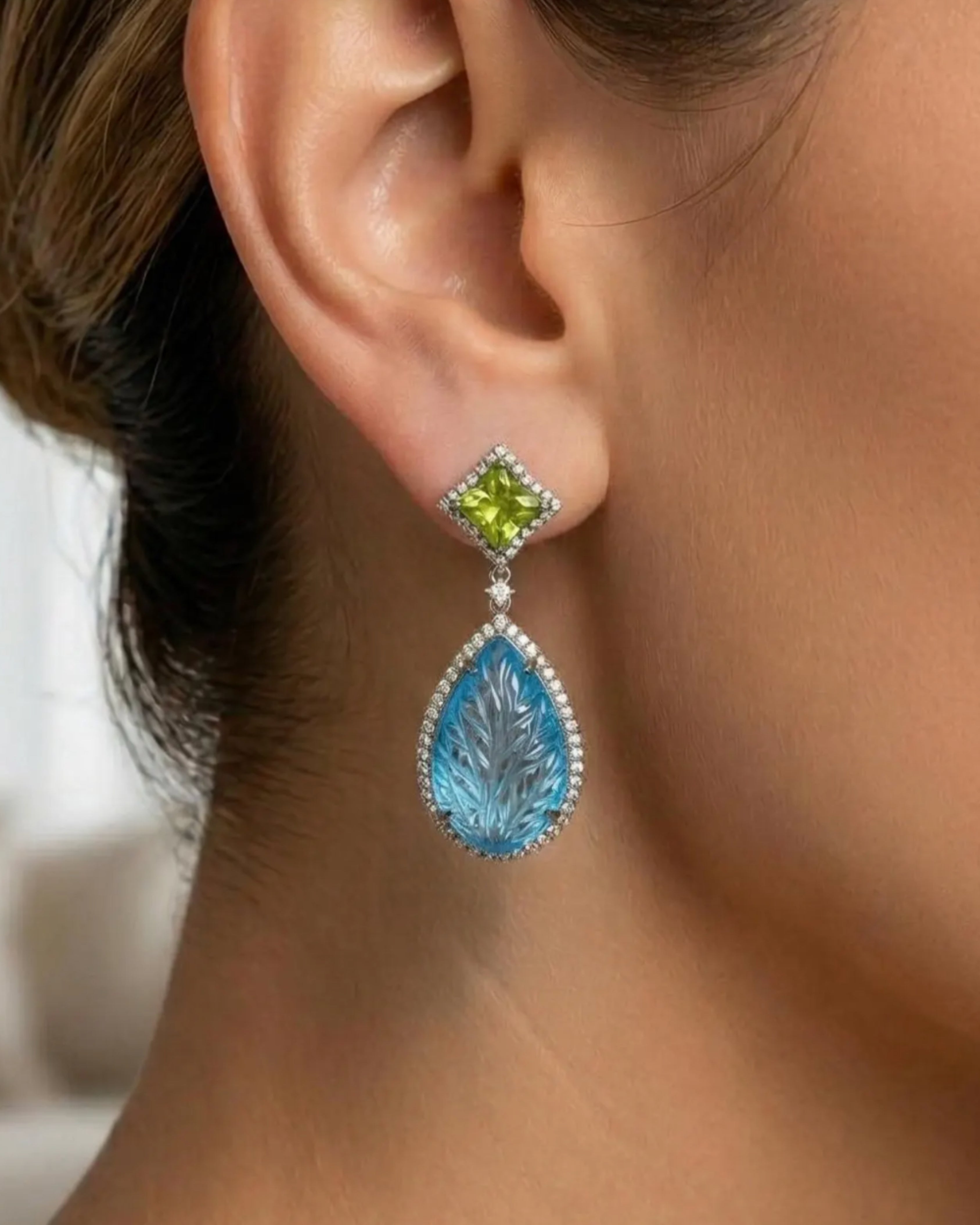 Swiss Blue Topaz & Peridot Silver Earrings