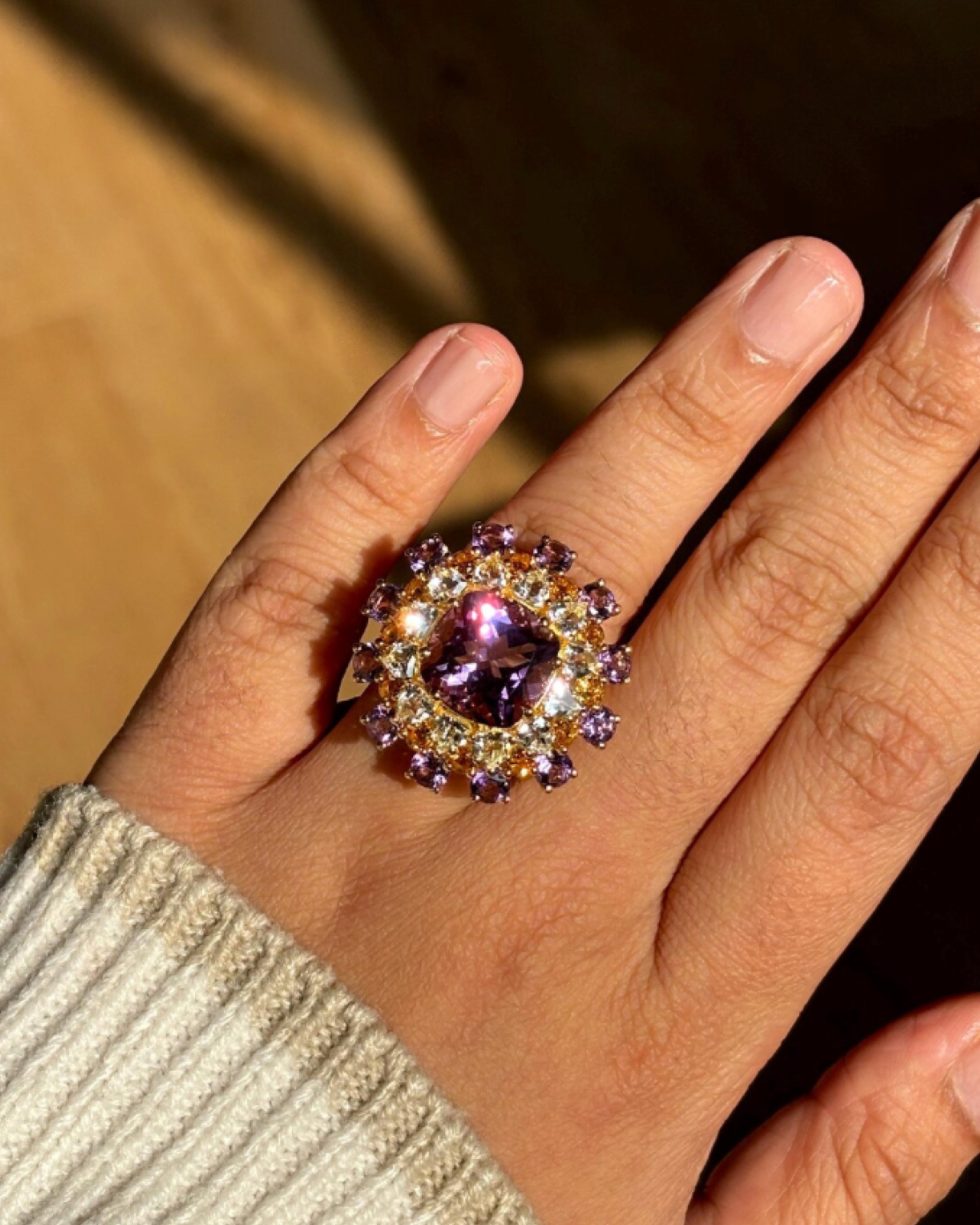 Majestic Amethyst & Citrine Gold Plated Ring