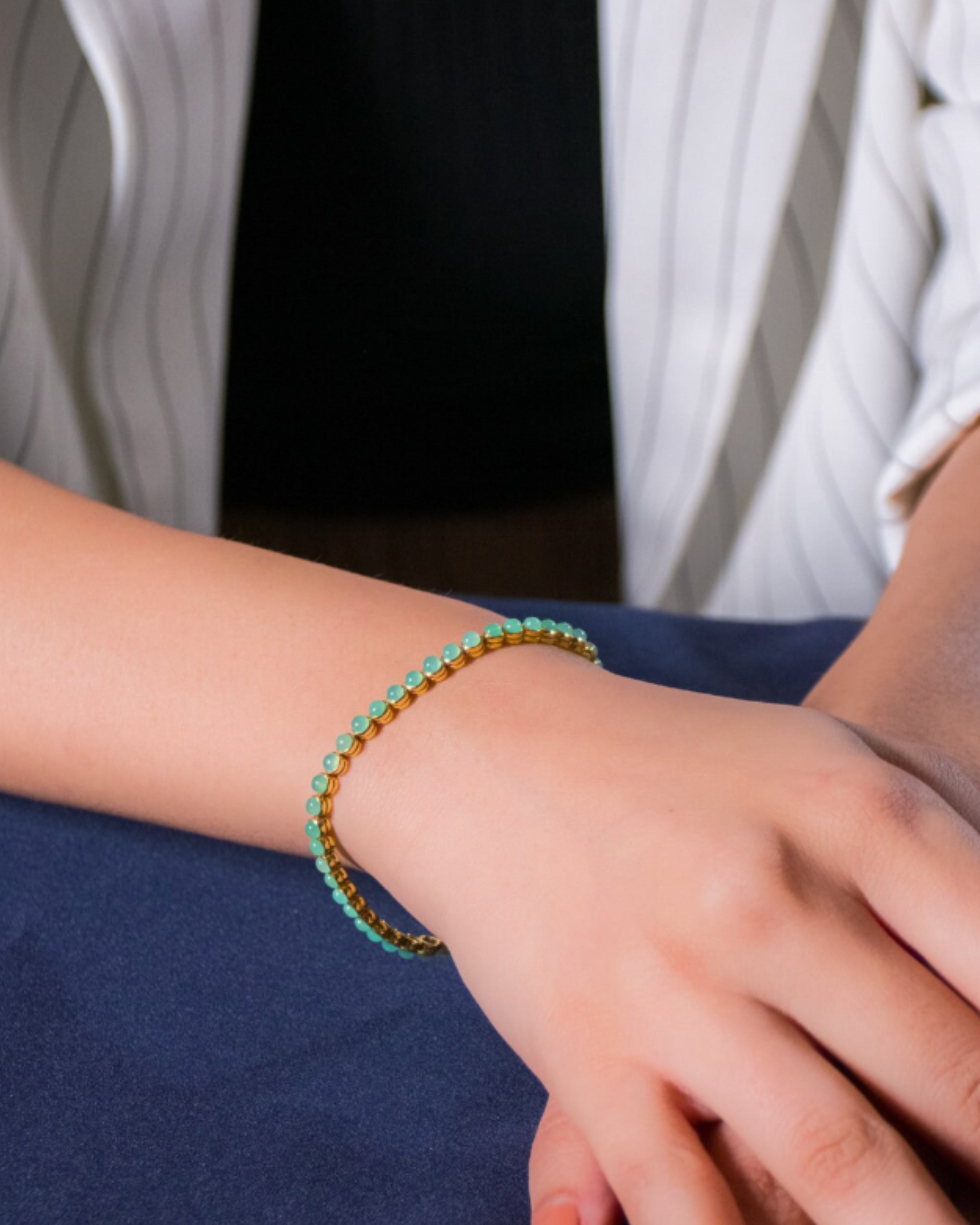 Chrysoprase Gold Plated Tennis Bracelet