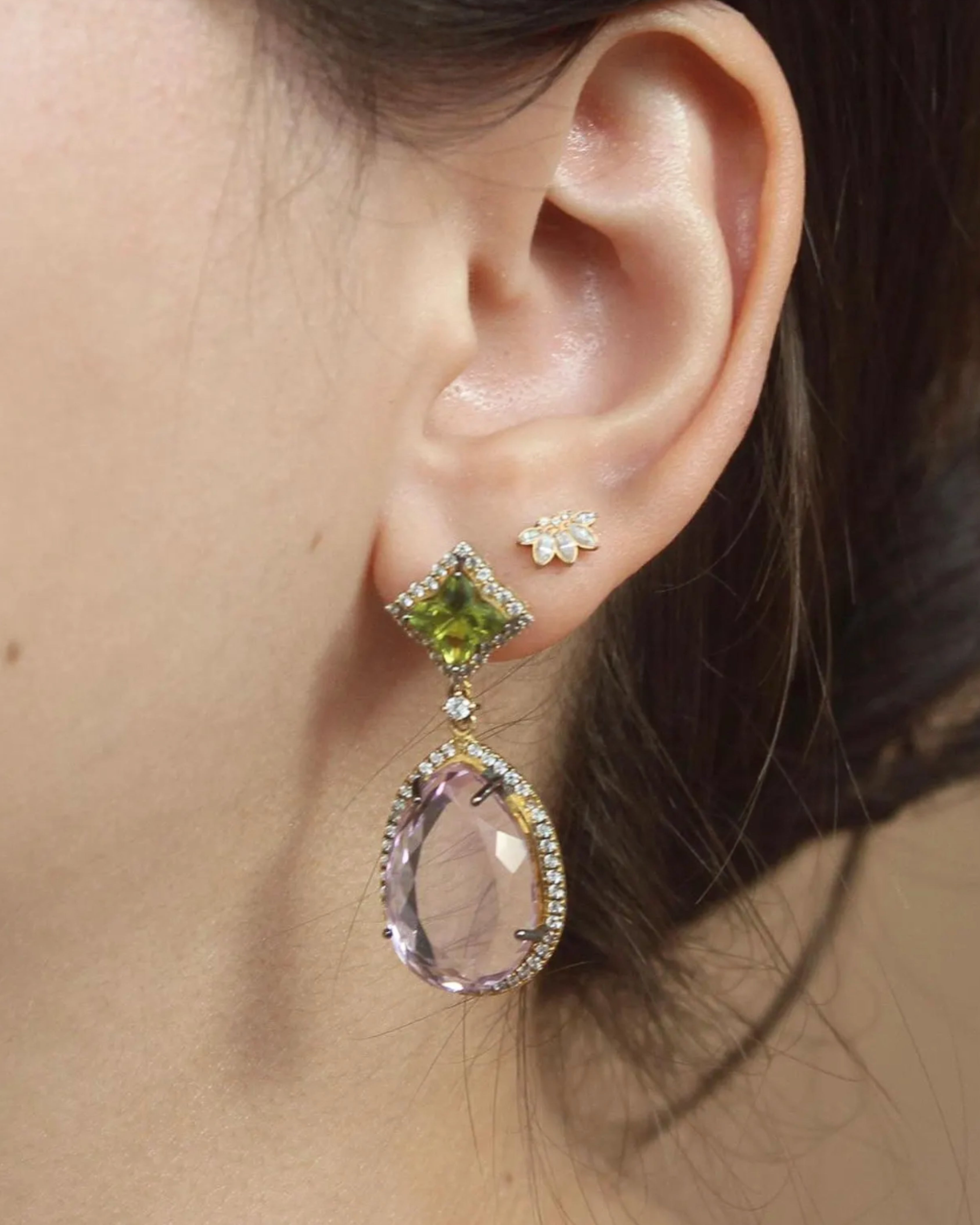 Amethyst, Peridot & Topaz Silver Earrings