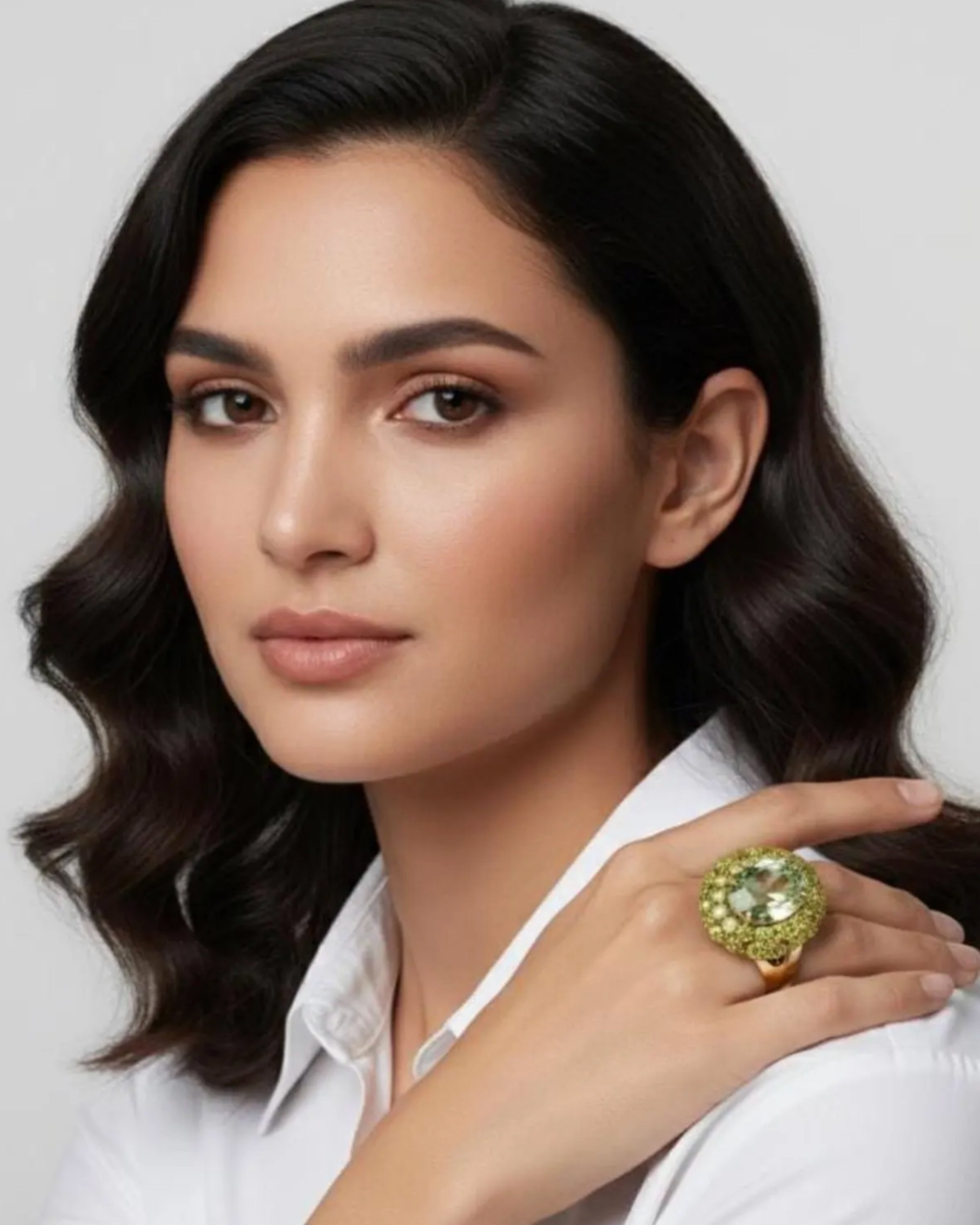Green Amethyst & Peridot Gold Plated Ring