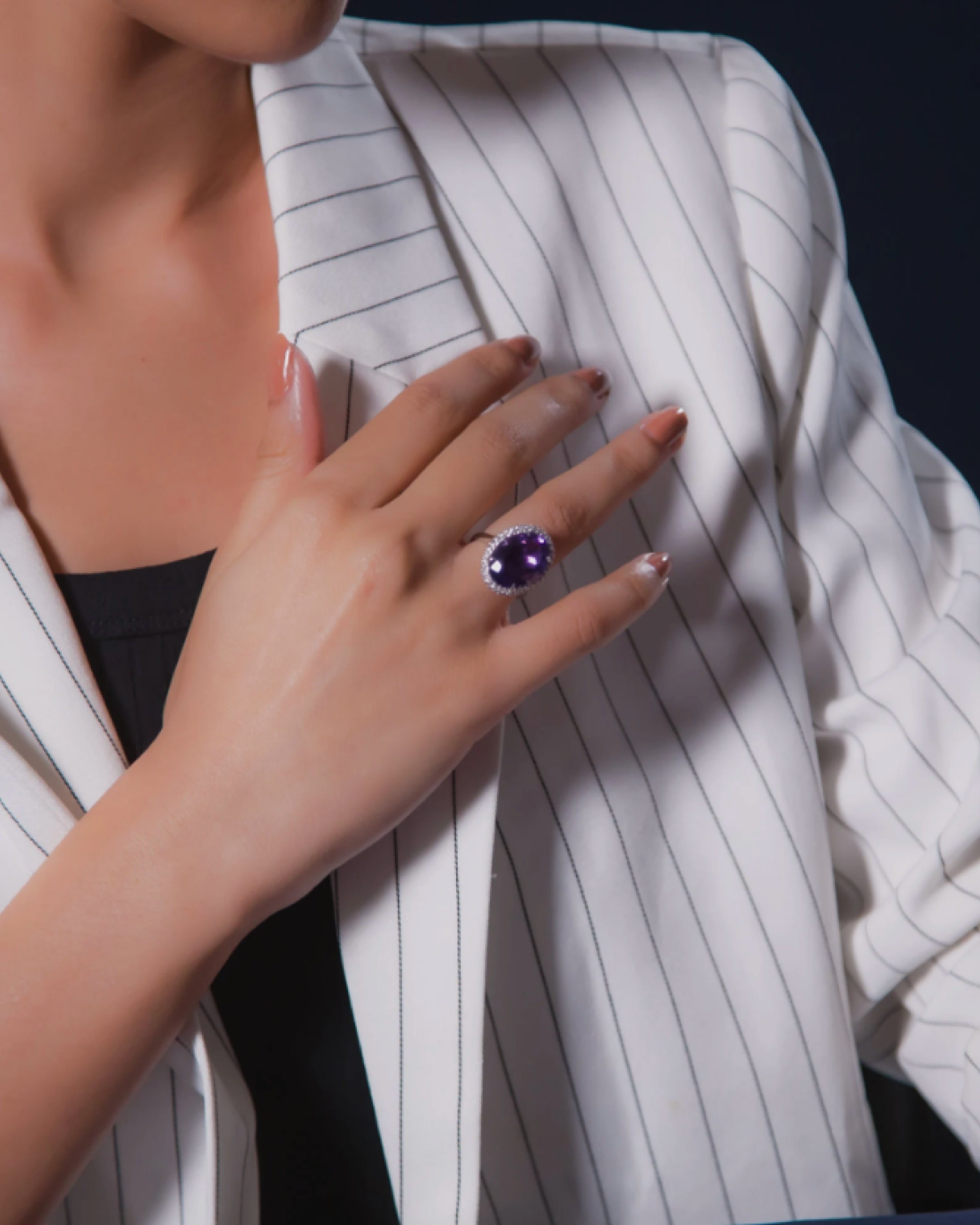 Royal Amethyst & White Topaz Crown Ring