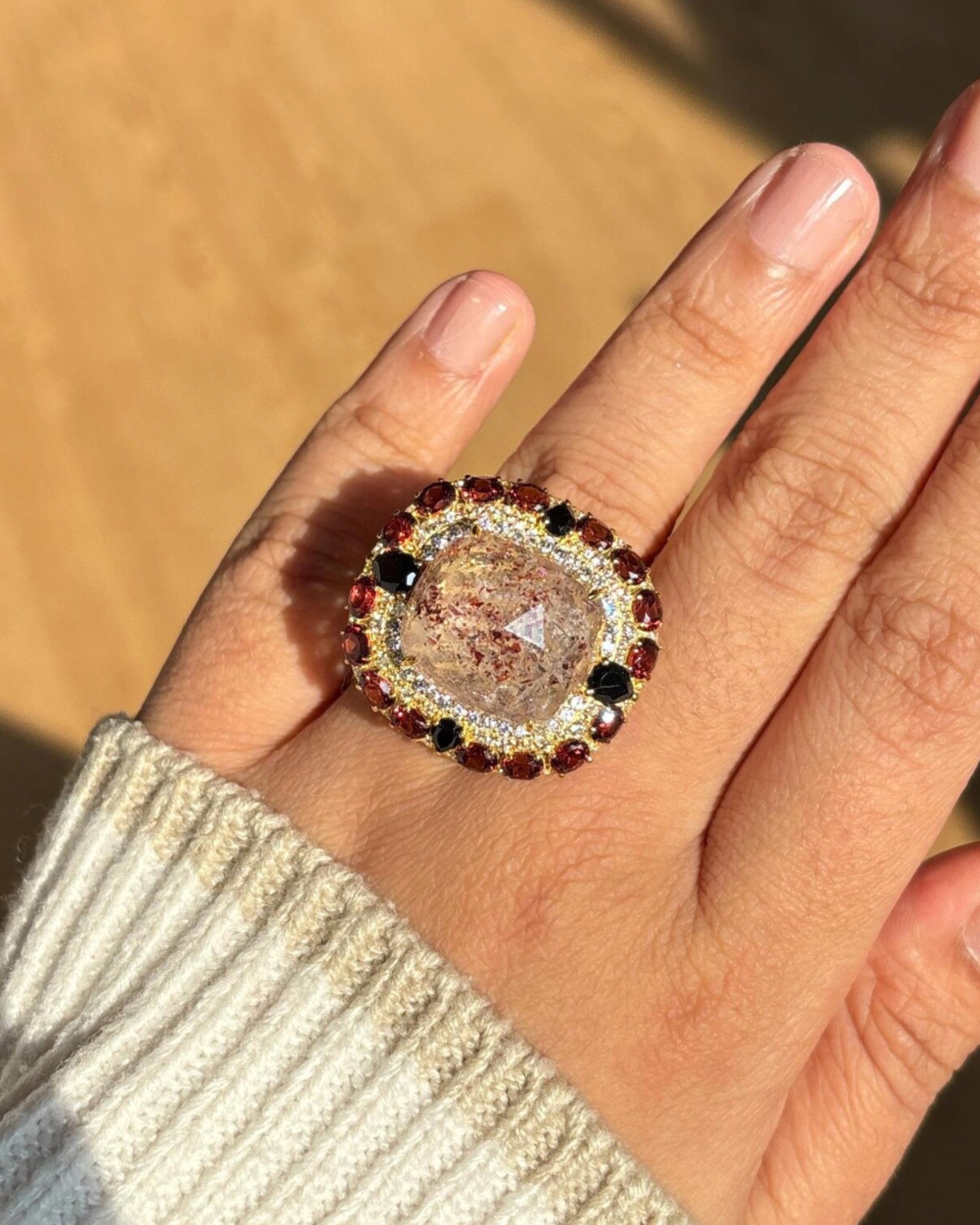 Strawberry Quartz & Garnet Gold Plated Ring