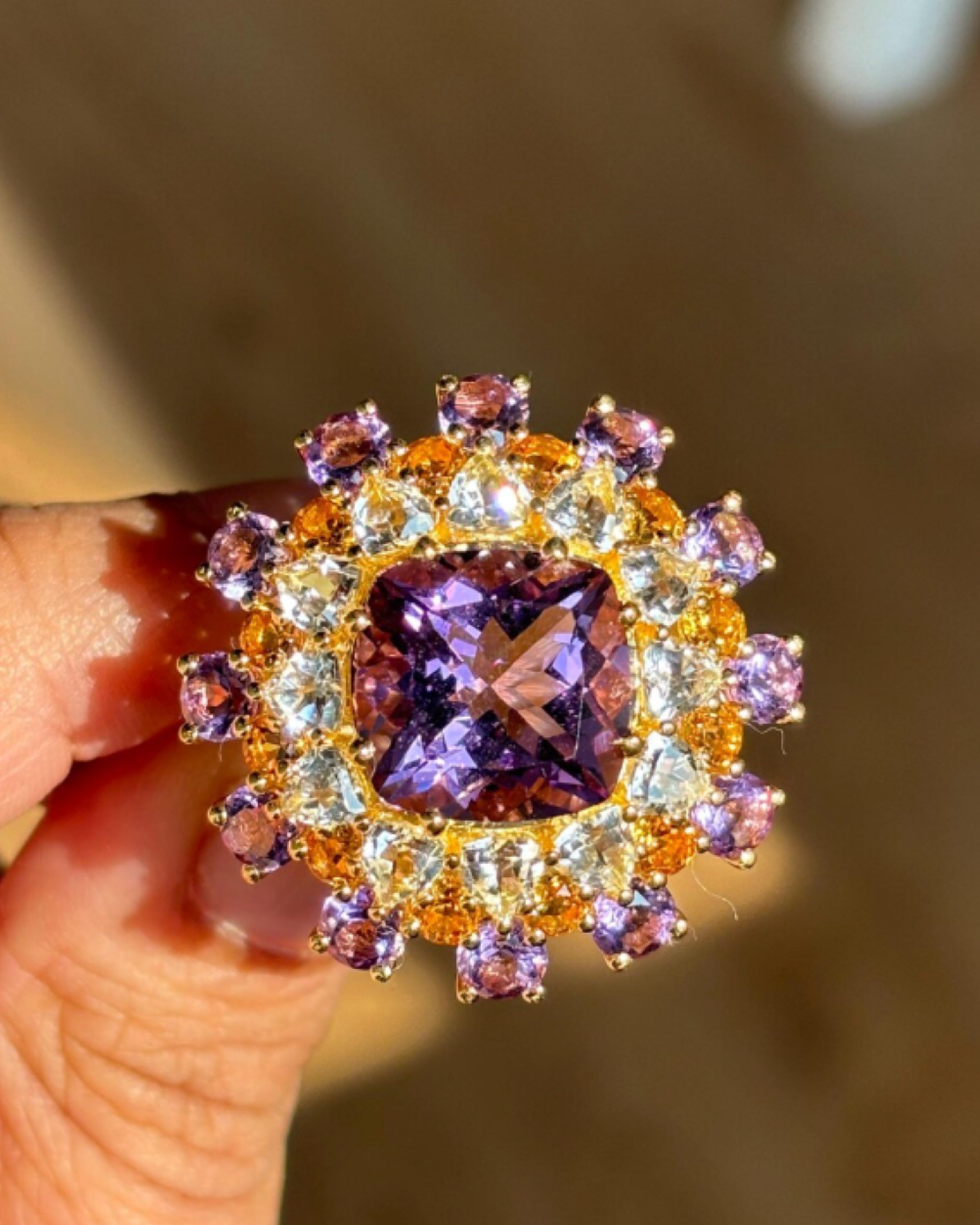Majestic Amethyst & Citrine Gold Plated Ring