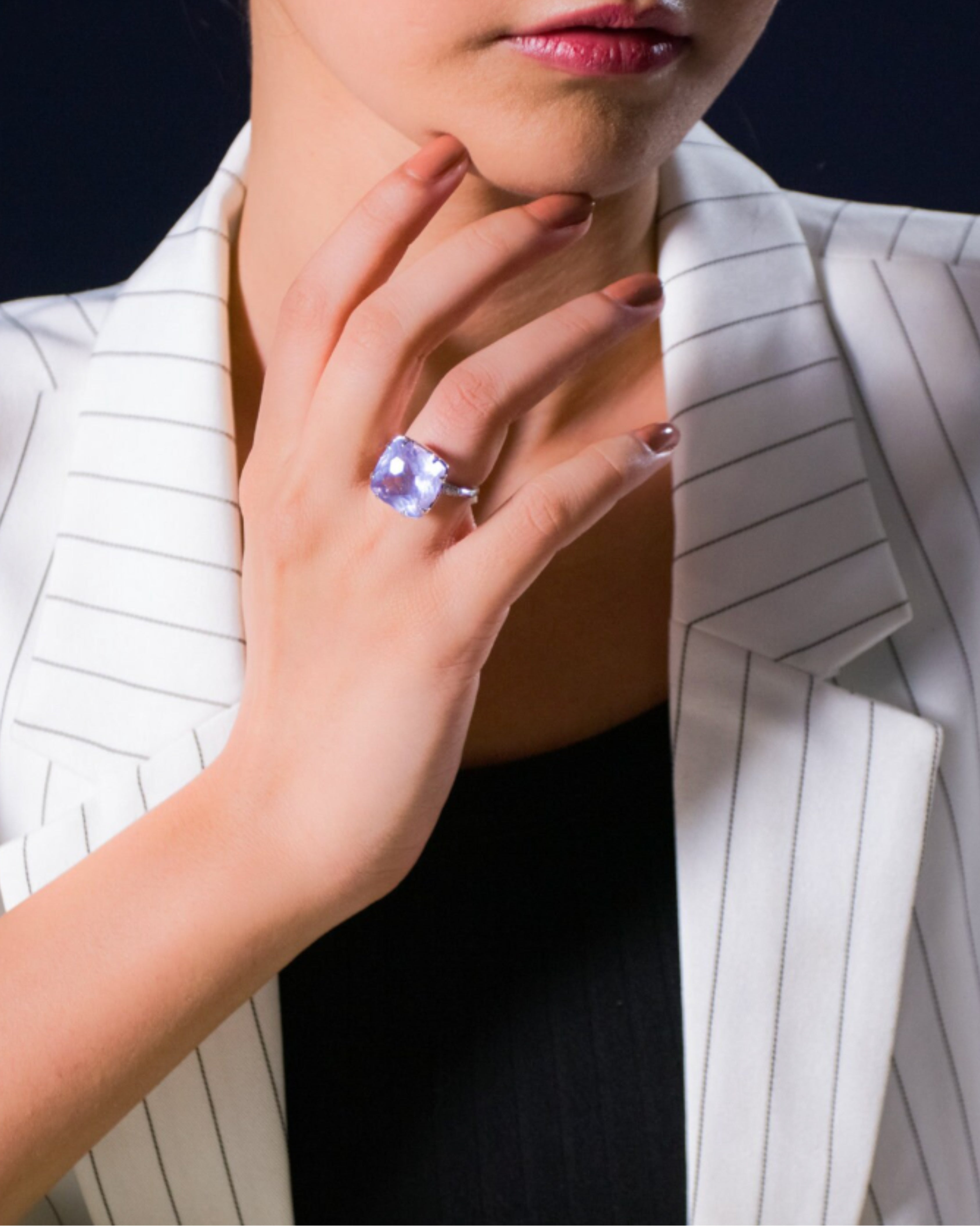 Lavender Quartz & White Topaz Silver Ring