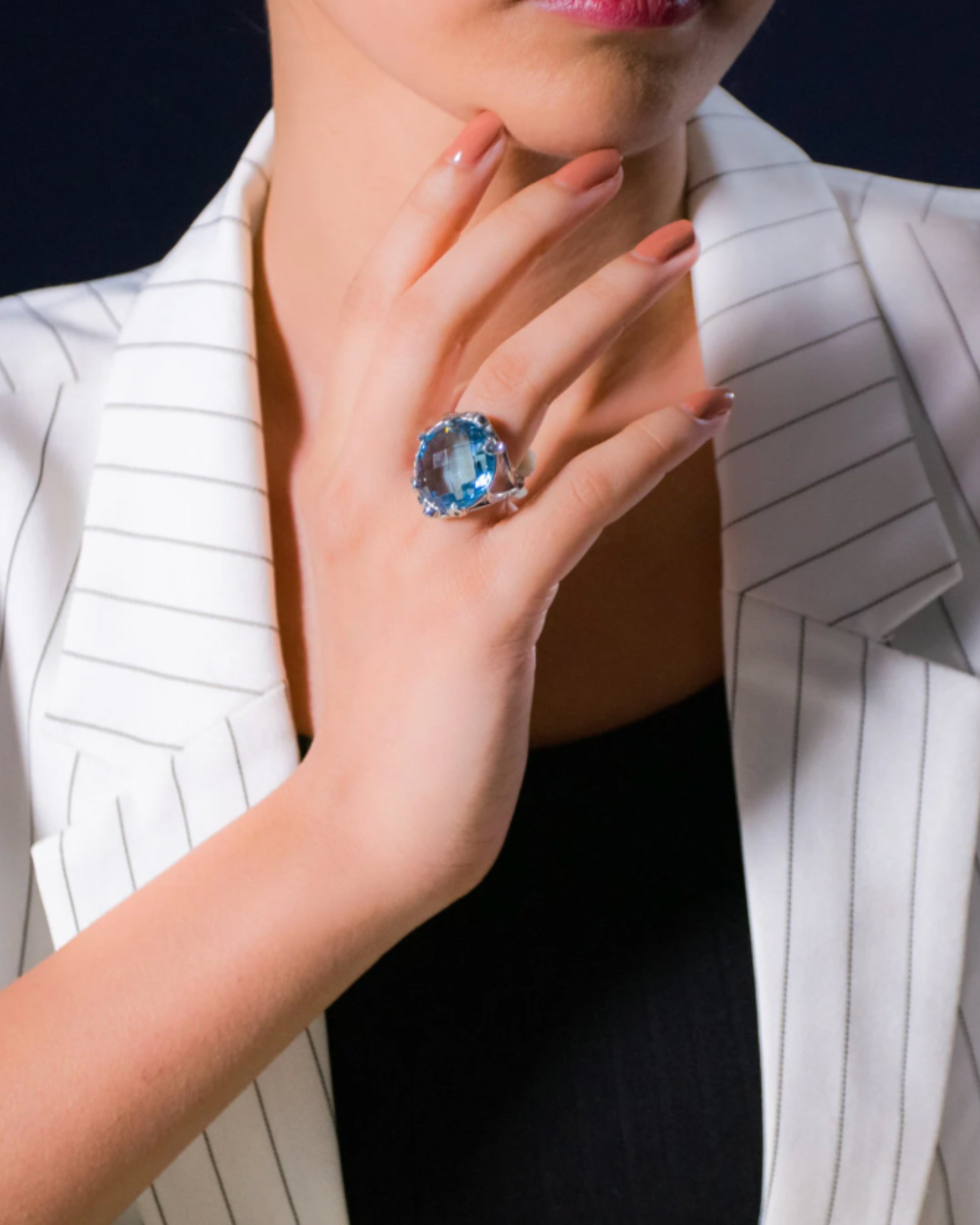 Heckered Sky Blue Topaz Filigree Ring
