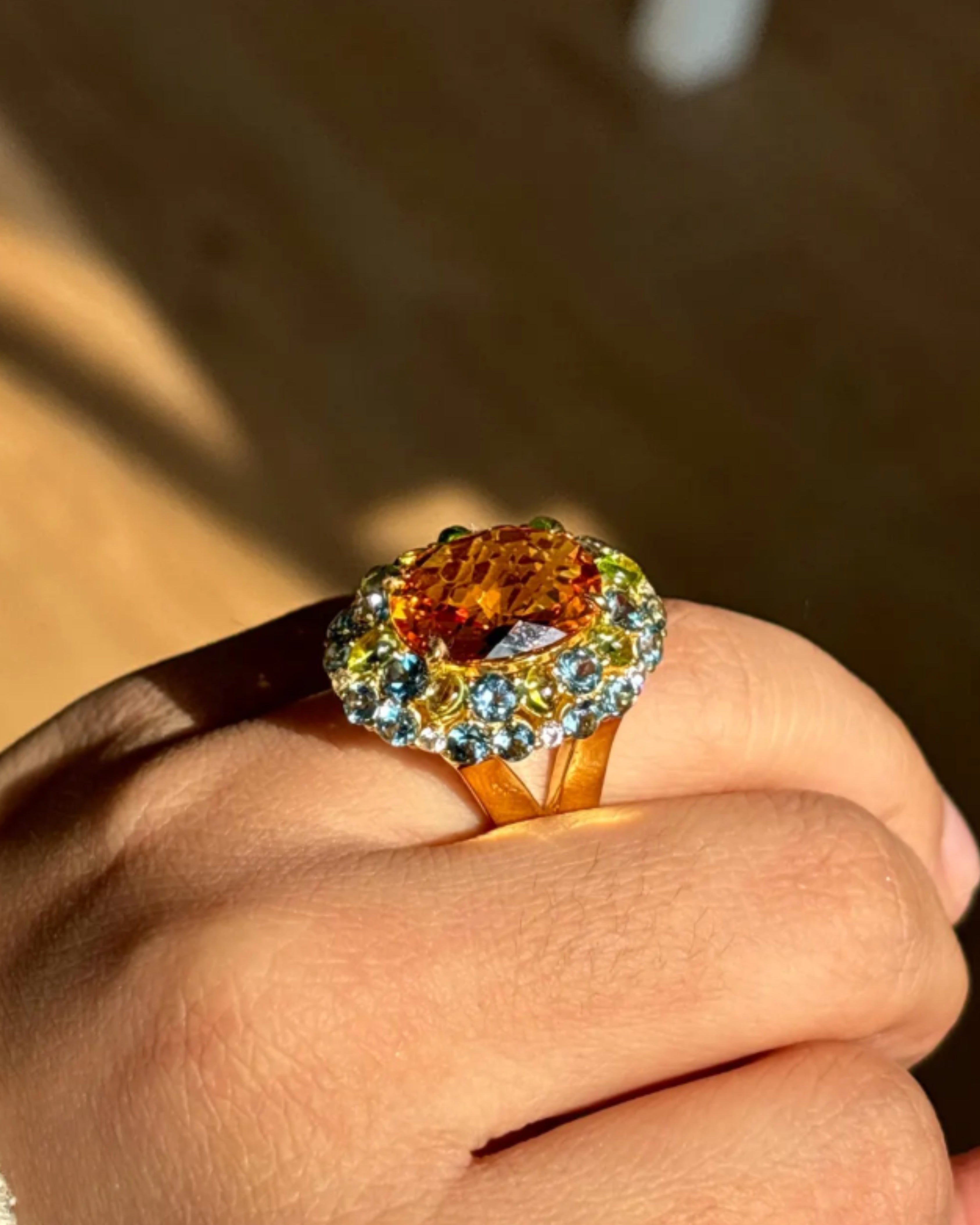 Citrine & Peridot Yellow Gold Plated Ring