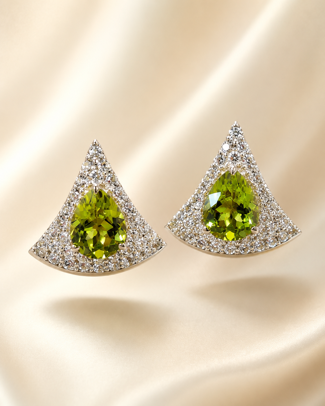 Art Deco Peridot & White Zircon Drop Earrings