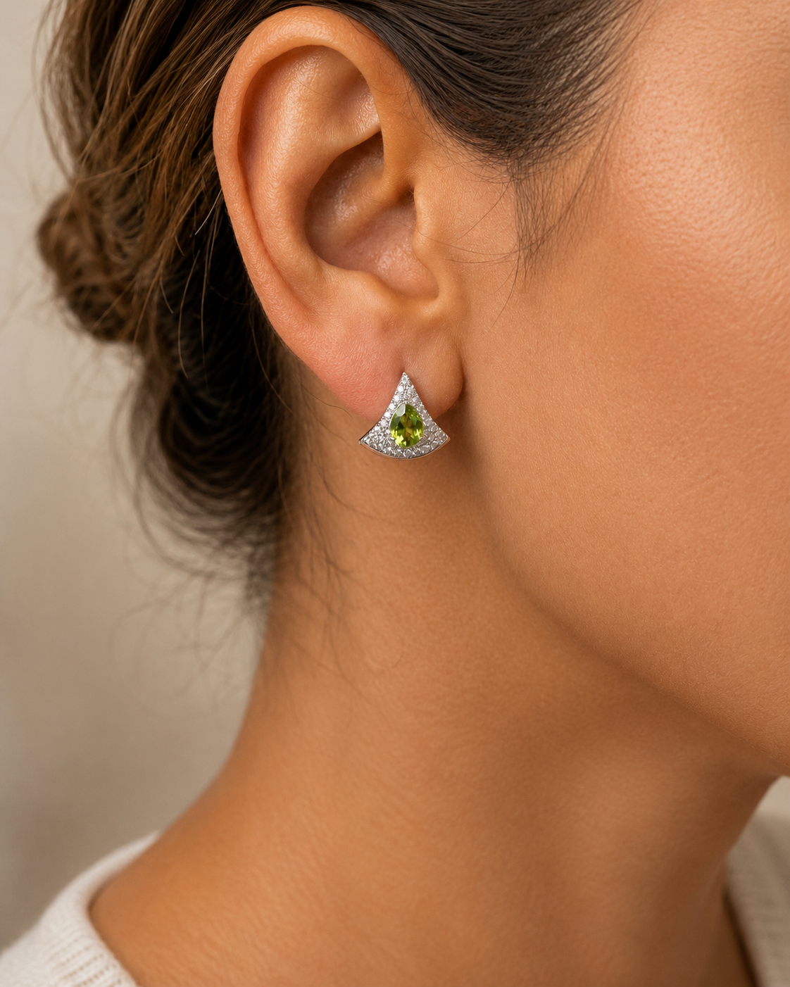 Art Deco Peridot & White Zircon Drop Earrings