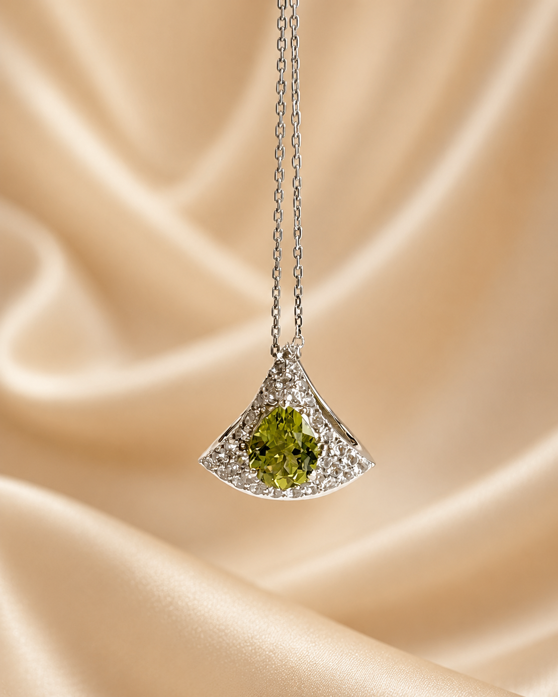 Art Deco Peridot & White Zircon Drop Pendant