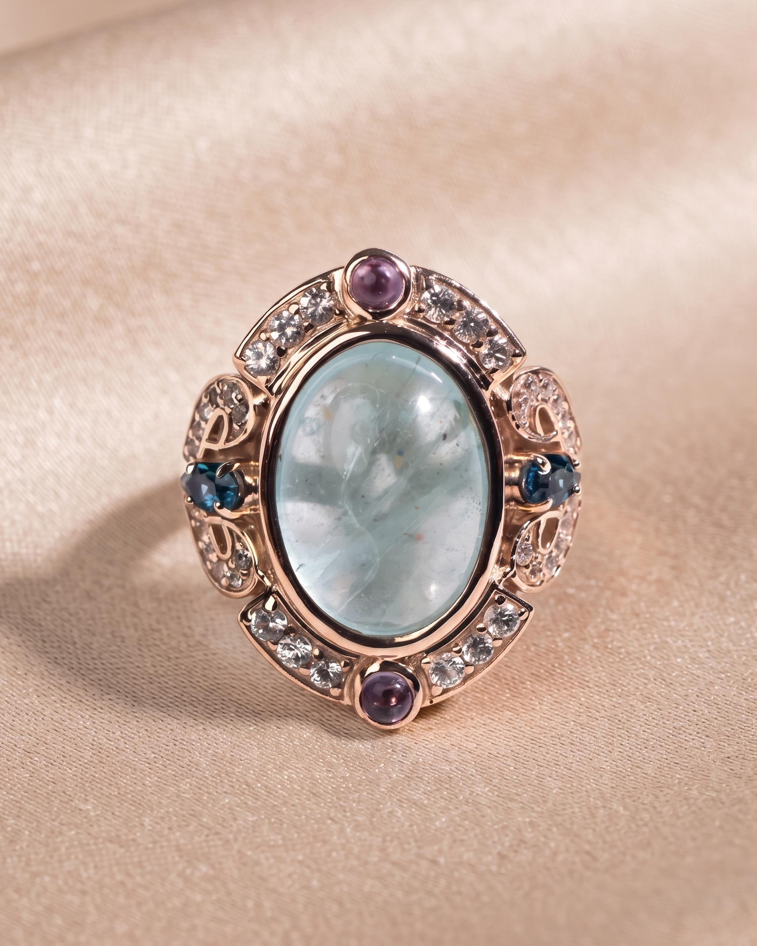 Aquamarine, Amethyst & Topaz Rose Gold Ring